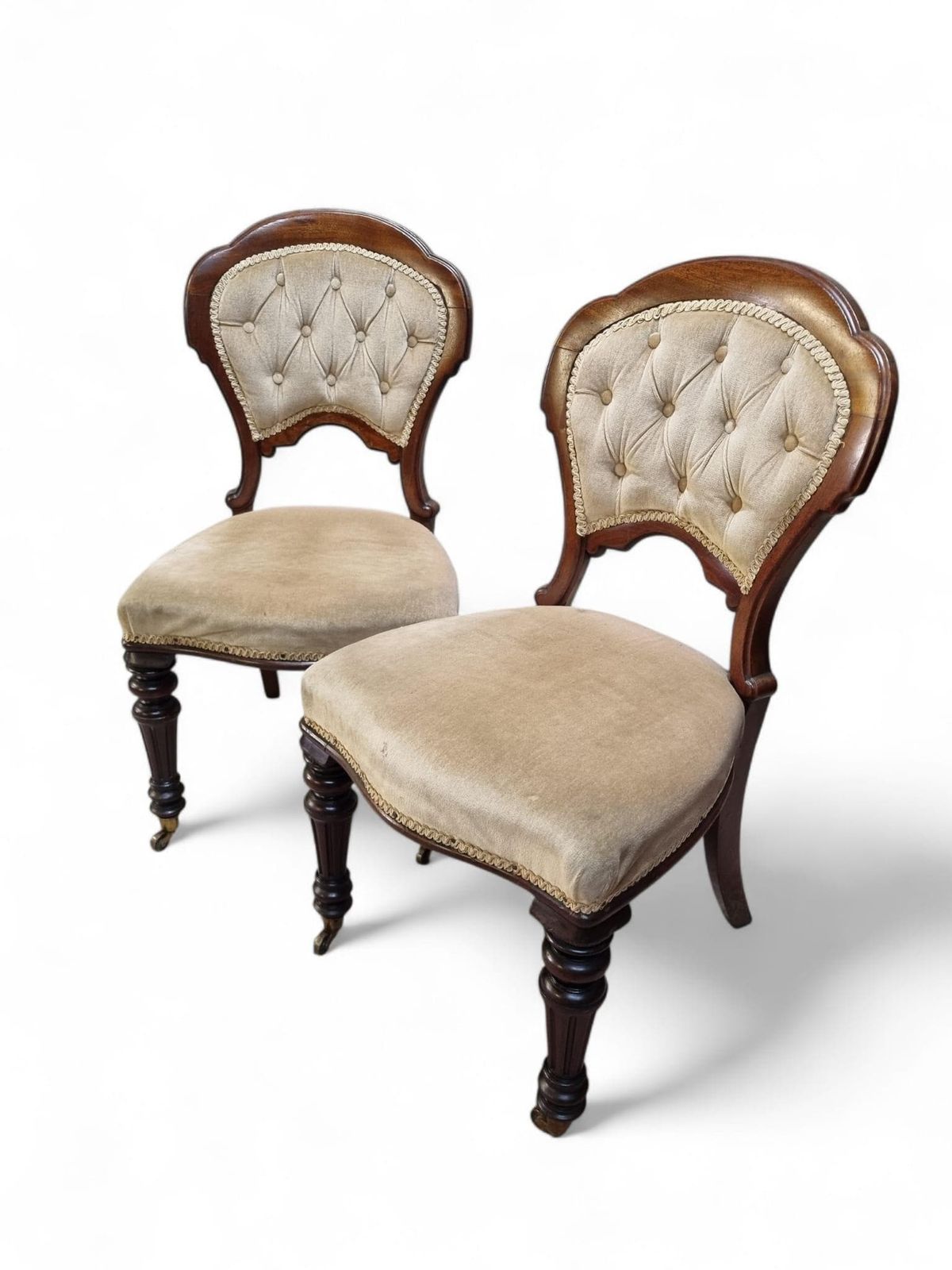 Victorian Upholstered Dining Chairs / C. 1880 / Set Of Two