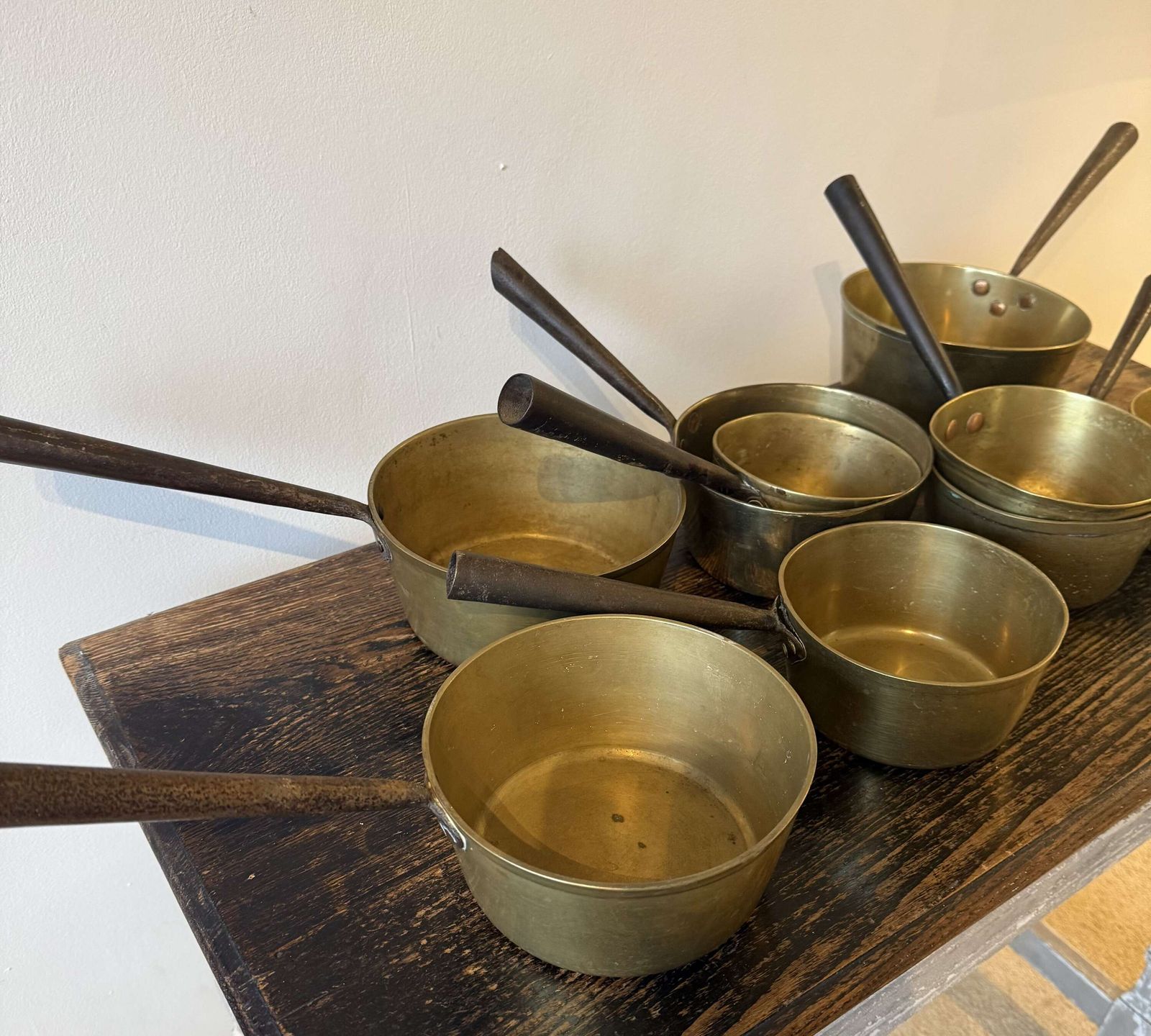 Collection Of 9x Antique French Saucepans photo vinterior