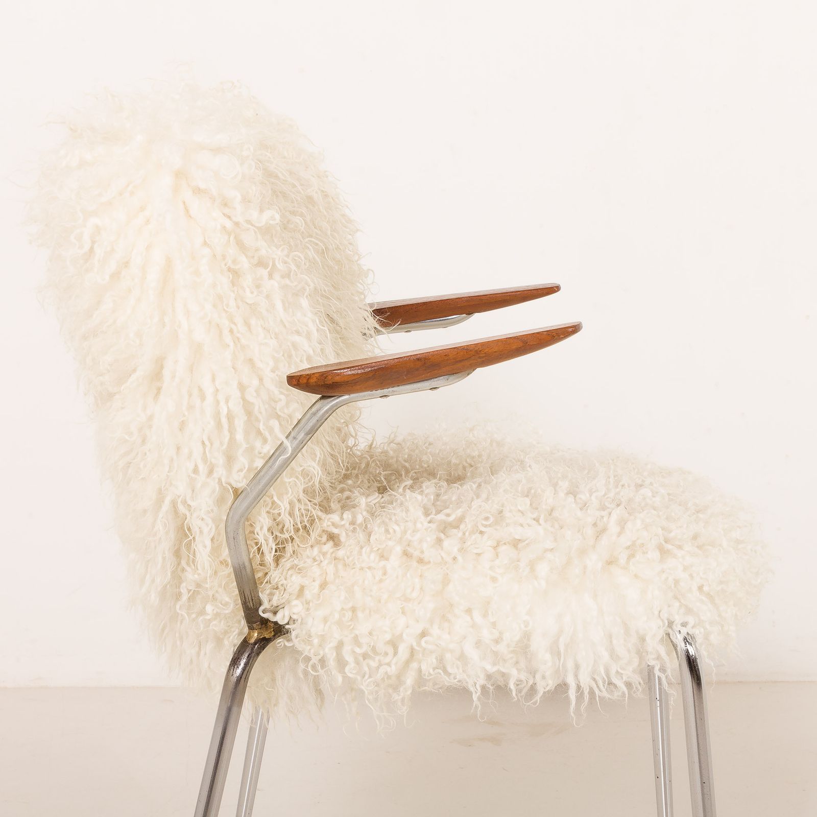1098.0 Mid Century Long Hair Sheepskin Chair In The Style Of Arne Jacobsen, Denmark 1950s photo