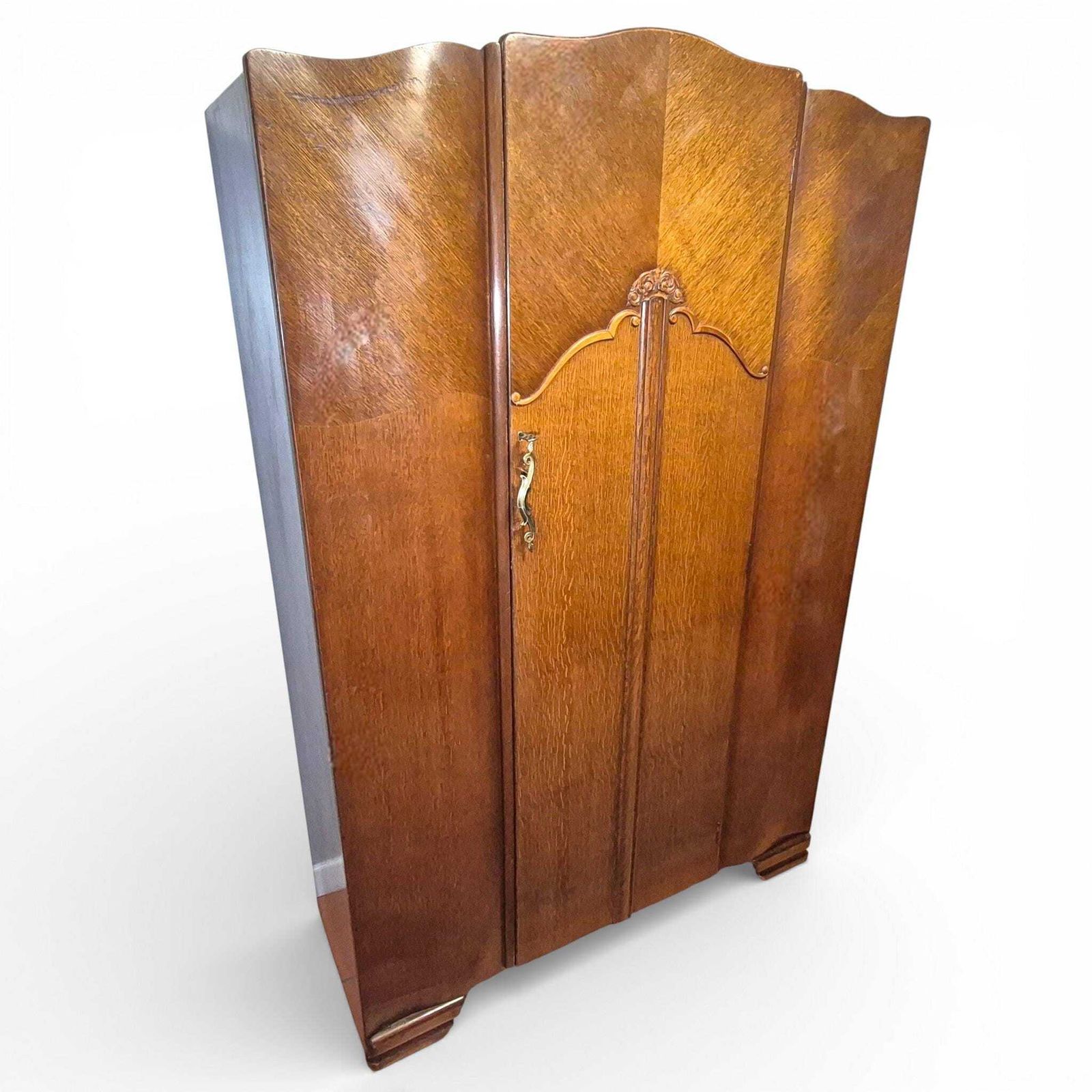 Art Deco Lebus Wardrobe 1930s | Oak Veneer Gentleman’s Wardrobe | Vintage Bedroom Storage photo for sale