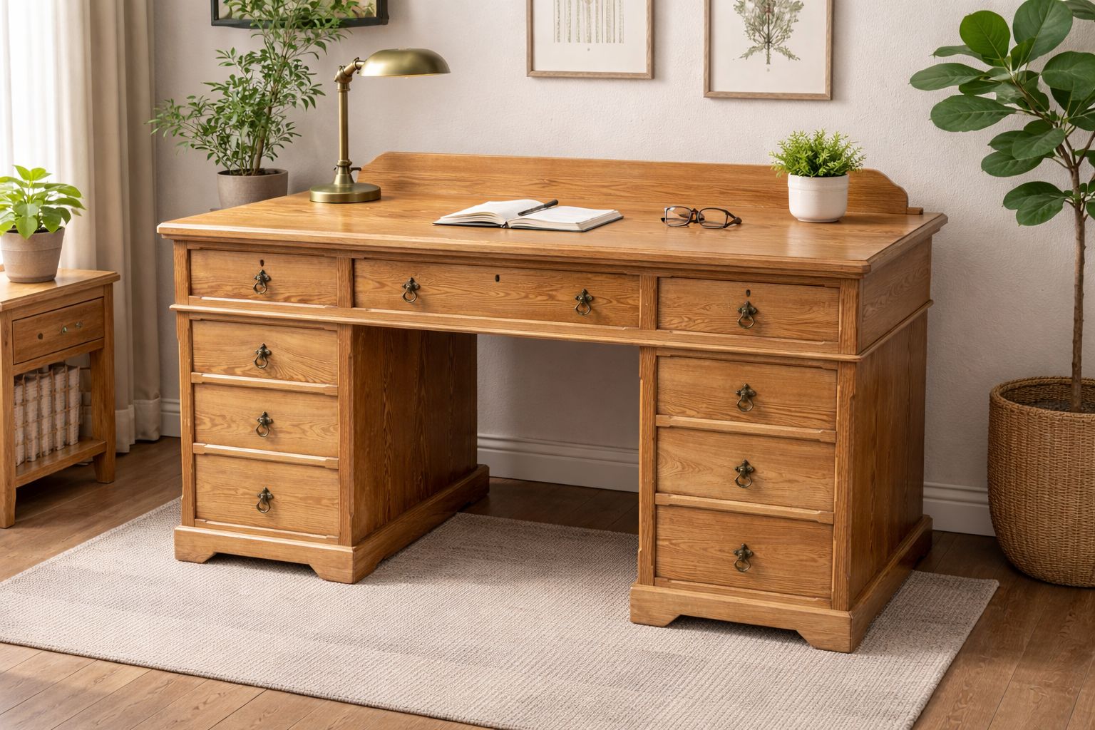 9 Drawer Restored Antique Pine Desk