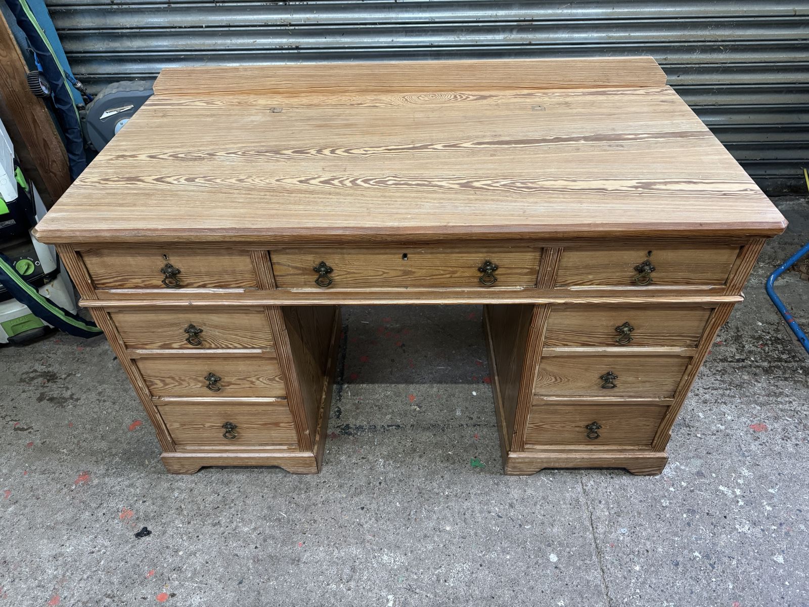 9 Drawer Restored Antique Pine Desk photo for sale