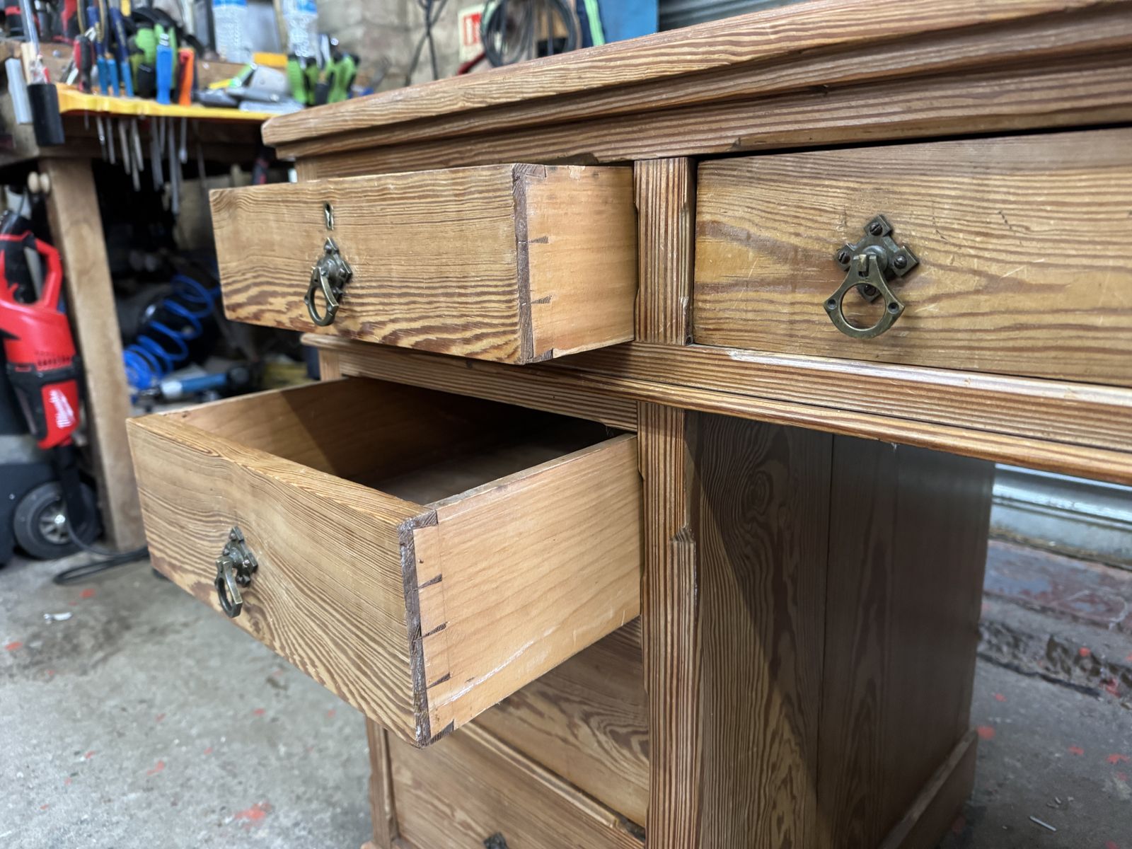 9 Drawer Restored Antique Pine Desk photo buy