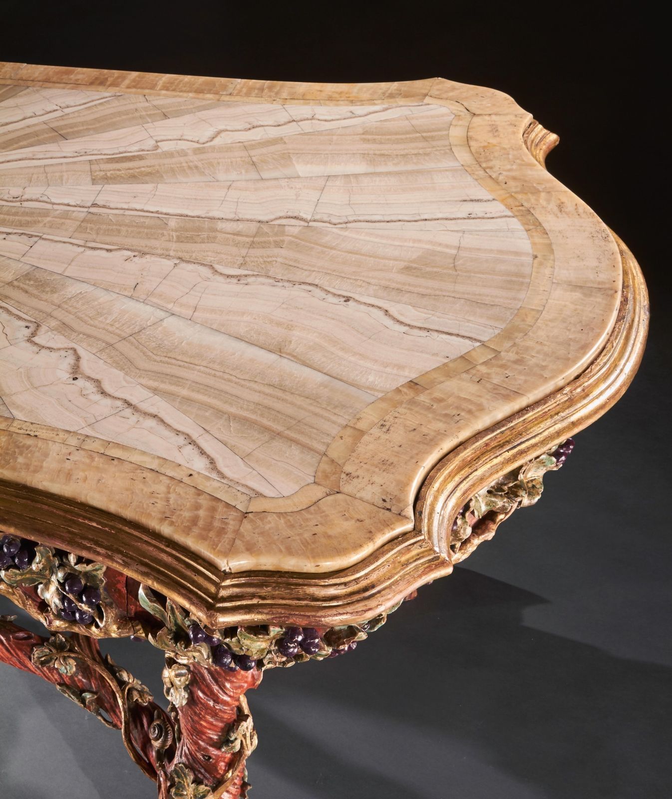 Outstanding Italian Carved Wood Polychrome Centre Table With Onyx Top By Amleto Bertoni photo vintage