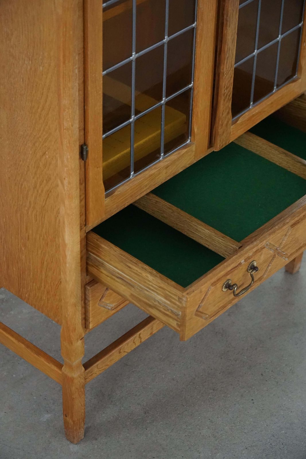 Danish Mid Century, Modern Oak Display Cabinet With Leaded Glass, 1960s photo 1926.0