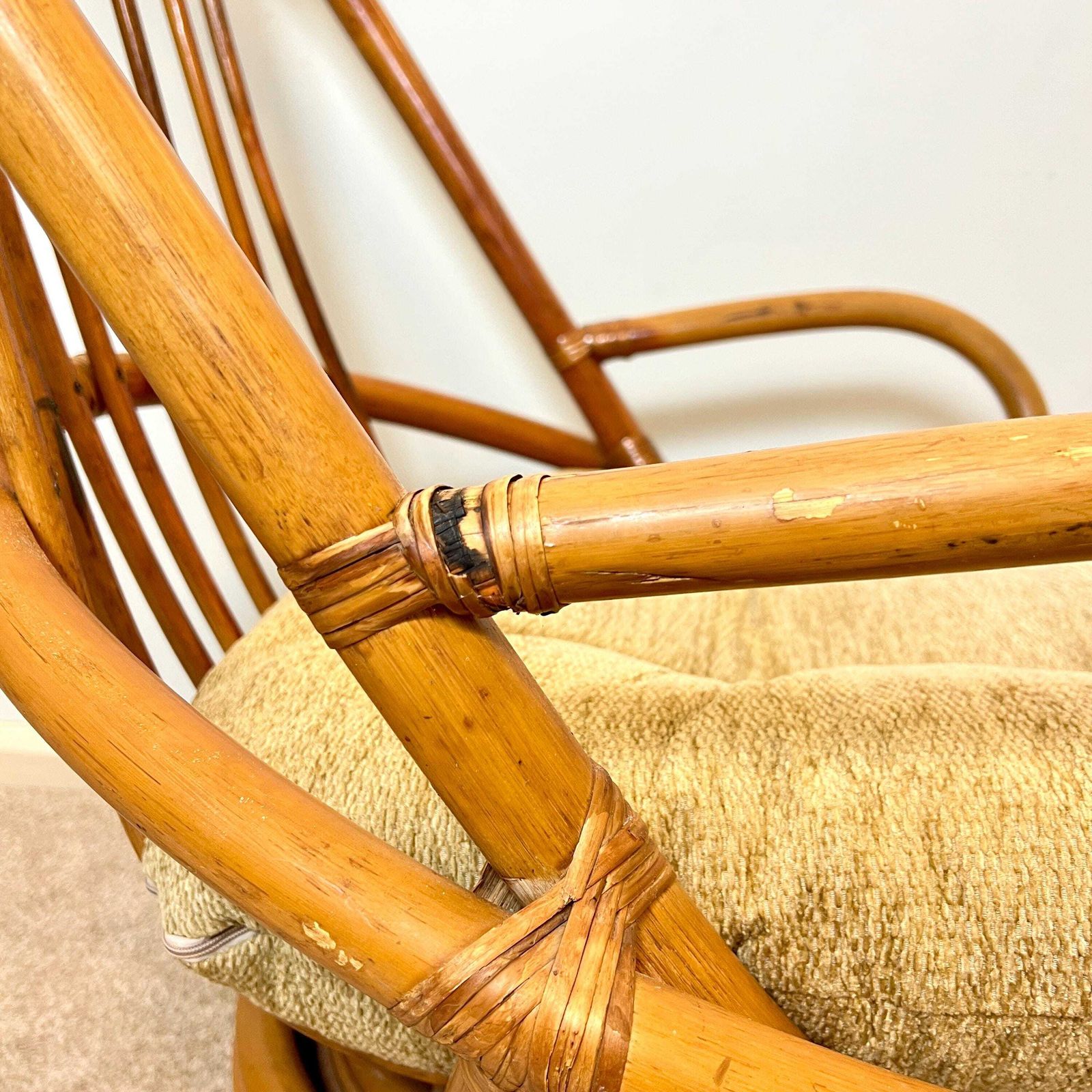 240.0 Vintage Bamboo Cane Swivel Egg Chair With Seat Cushion photo