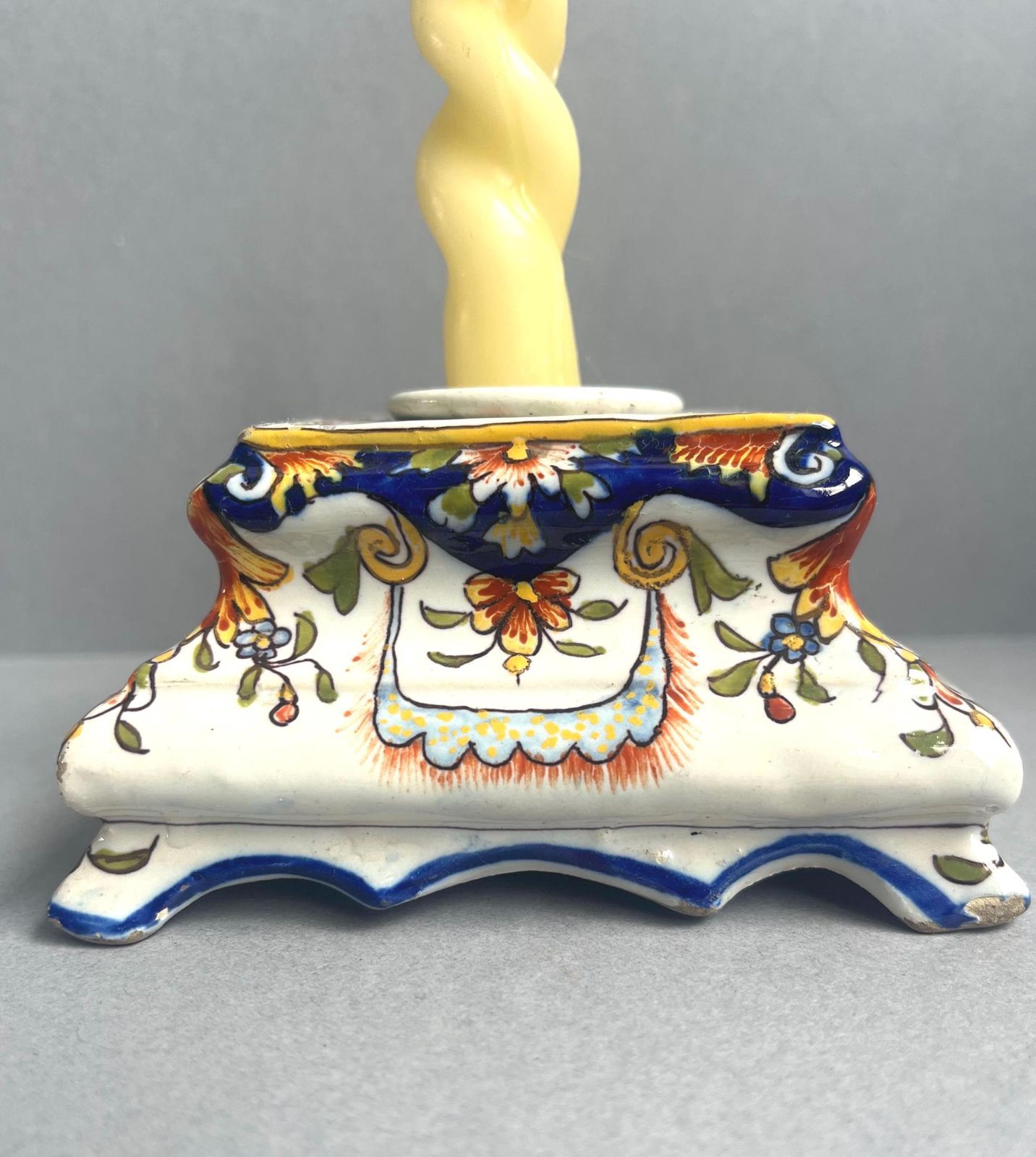 Antique French Porcelain Inkwell Stand | Hand Painted Rococo Revival Desk Accessory | Faince Candle Holder photo vintage