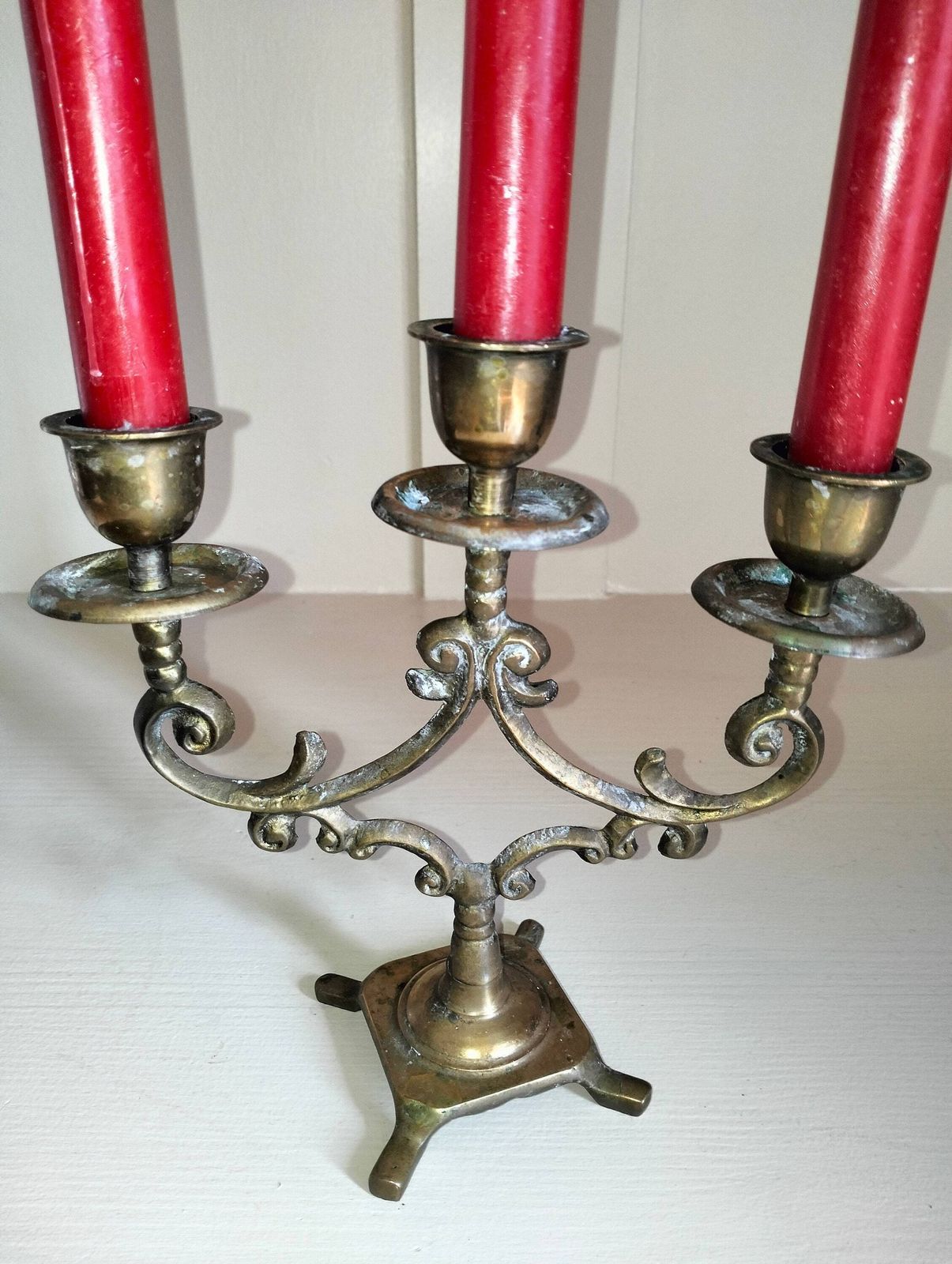 Antique French Candlestick, Vintage Candle Holder, Three Stem photo 68.51