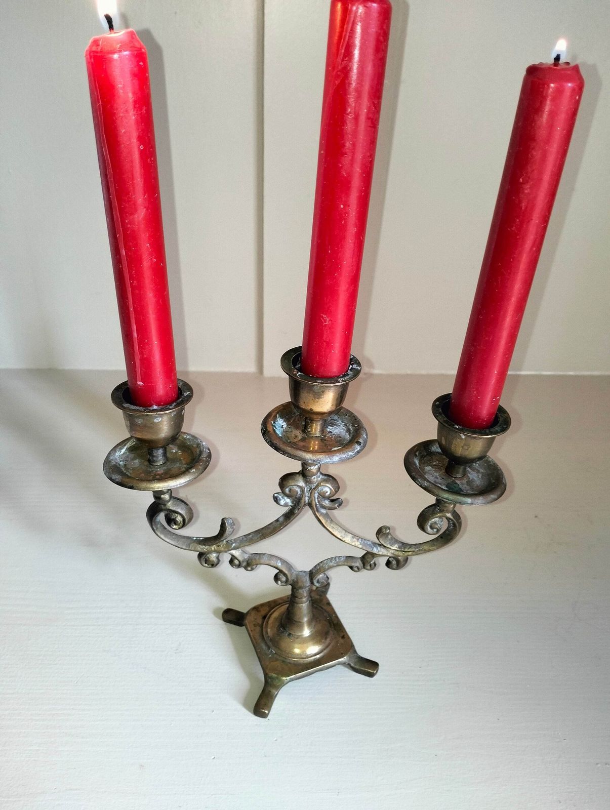 Antique French Candlestick, Vintage Candle Holder, Three Stem photo buy