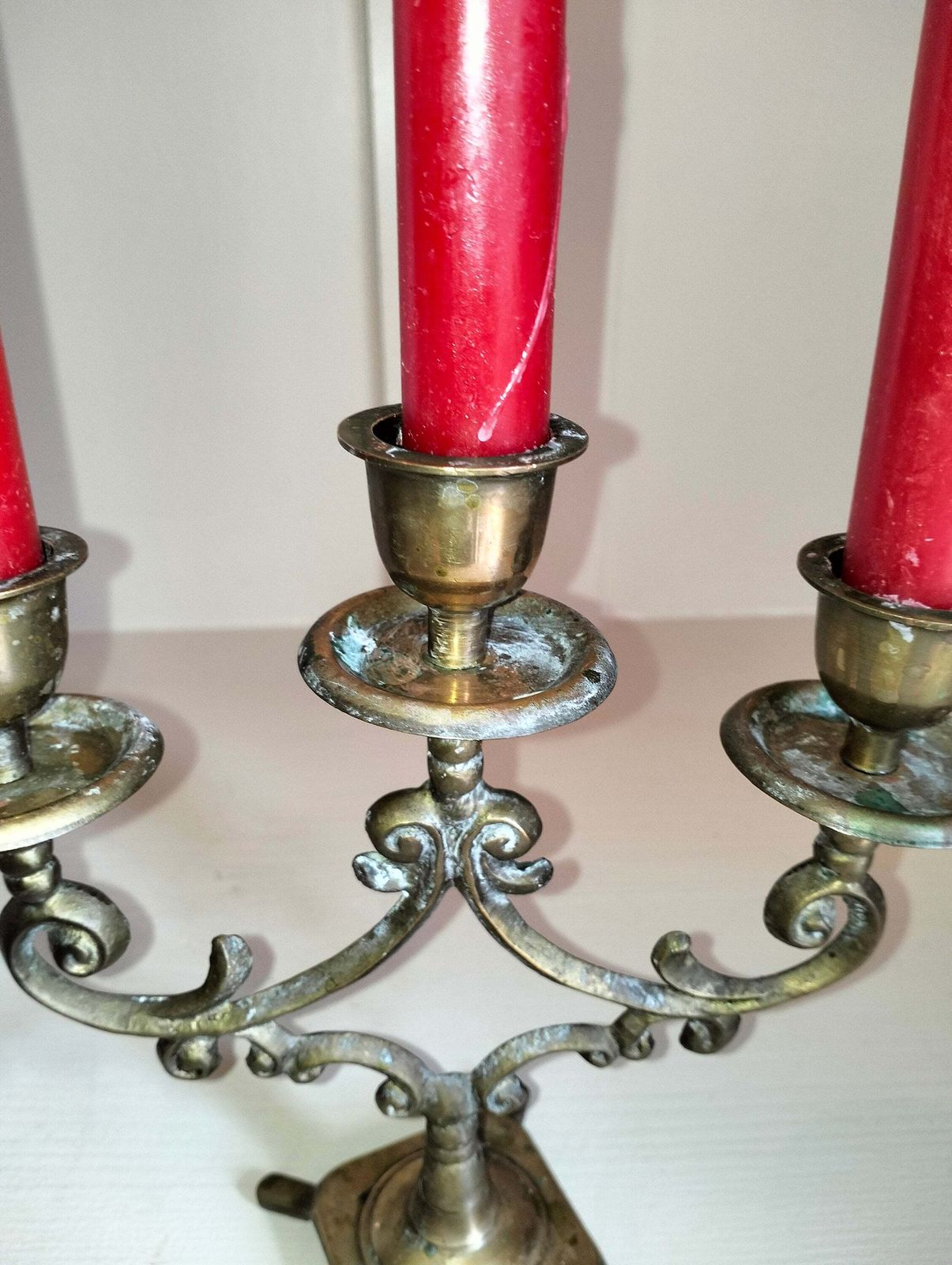 Antique French Candlestick, Vintage Candle Holder, Three Stem photo vintage