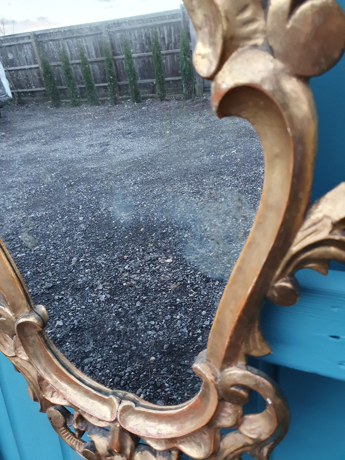 Pair Of Guilt Wood Italian Antique Mirrors 22" photo vintage