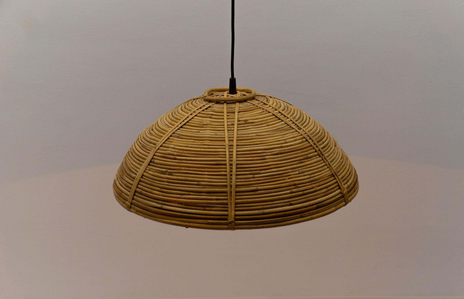 photo furniture Lovely Mid Century Modern Pendant Light Made In Rattan, 1960s Italy