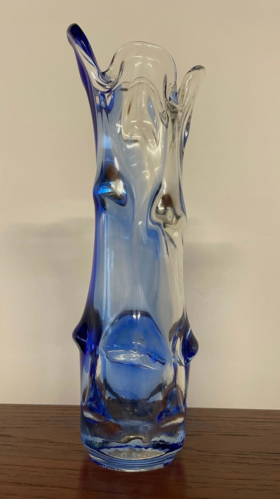 Mid Century Blue & Clear Art Glass Vase By Josef Hospodka For Chribská, 1960s Czech Design