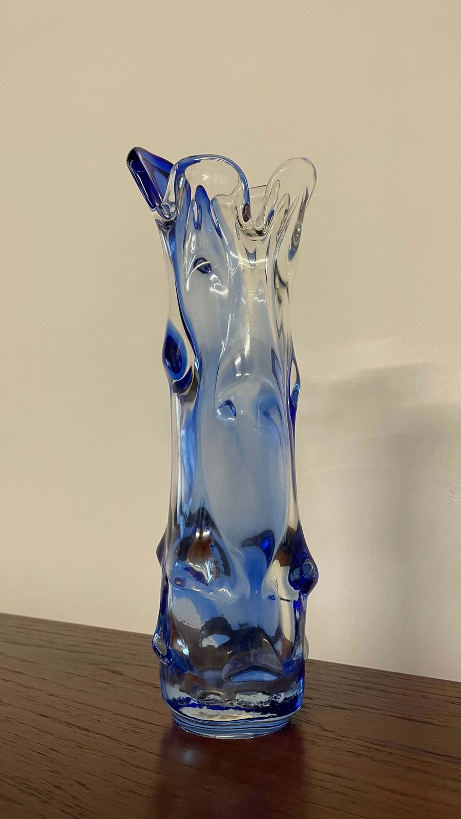 Mid Century Blue & Clear Art Glass Vase By Josef Hospodka For Chribská, 1960s Czech Design photo for sale