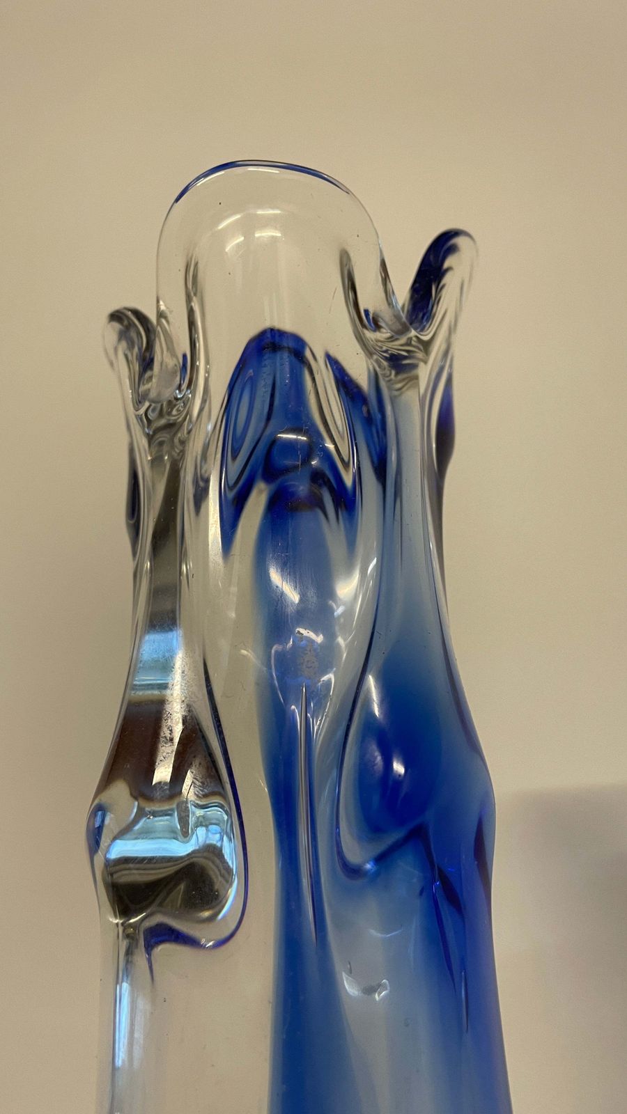 65.0 Mid Century Blue & Clear Art Glass Vase By Josef Hospodka For Chribská, 1960s Czech Design photo