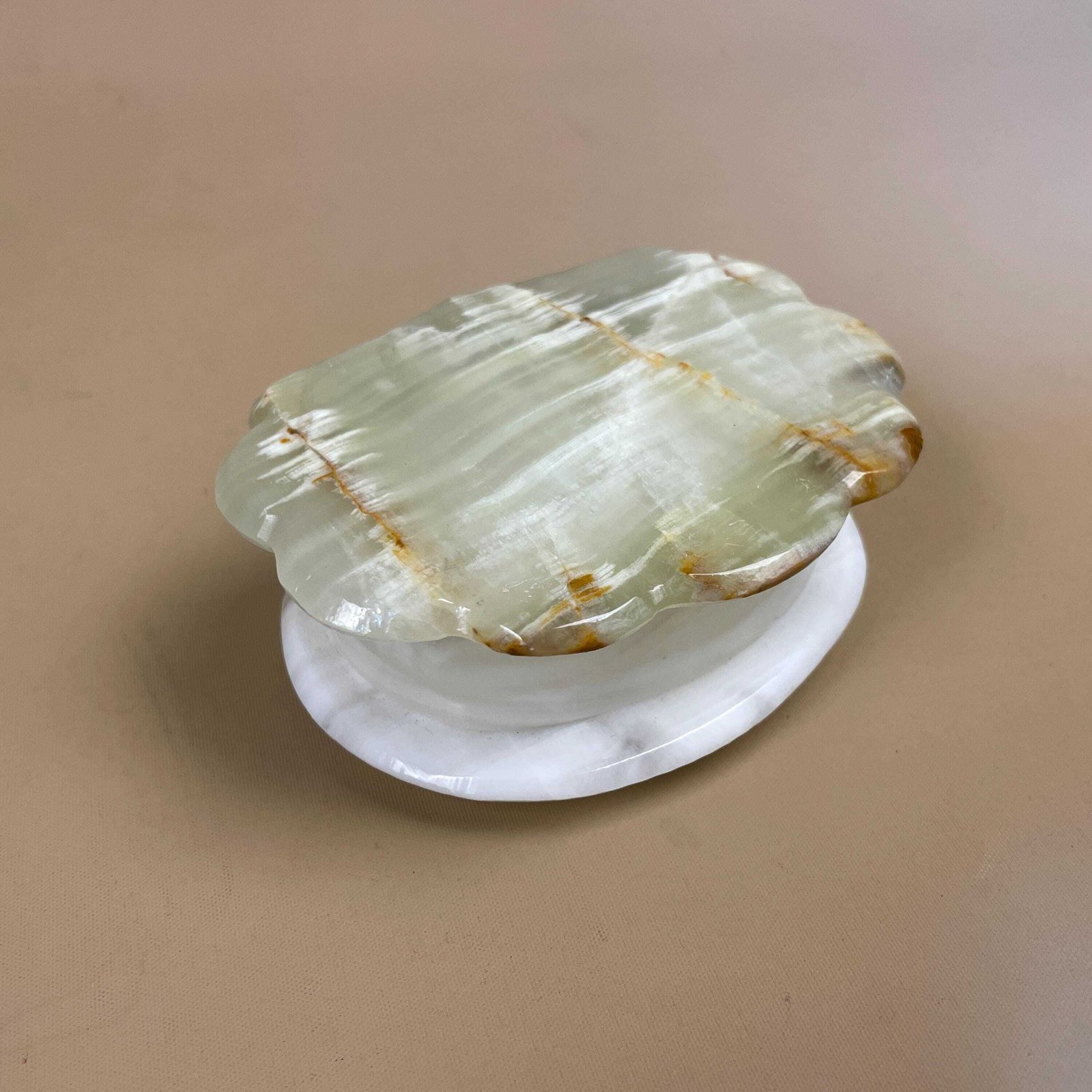Onyx Marble Jewellery Box Vintage Trinket Lid Antique Green White Table Top Pattern Lidded Stone Patterned Natural Shell Shape