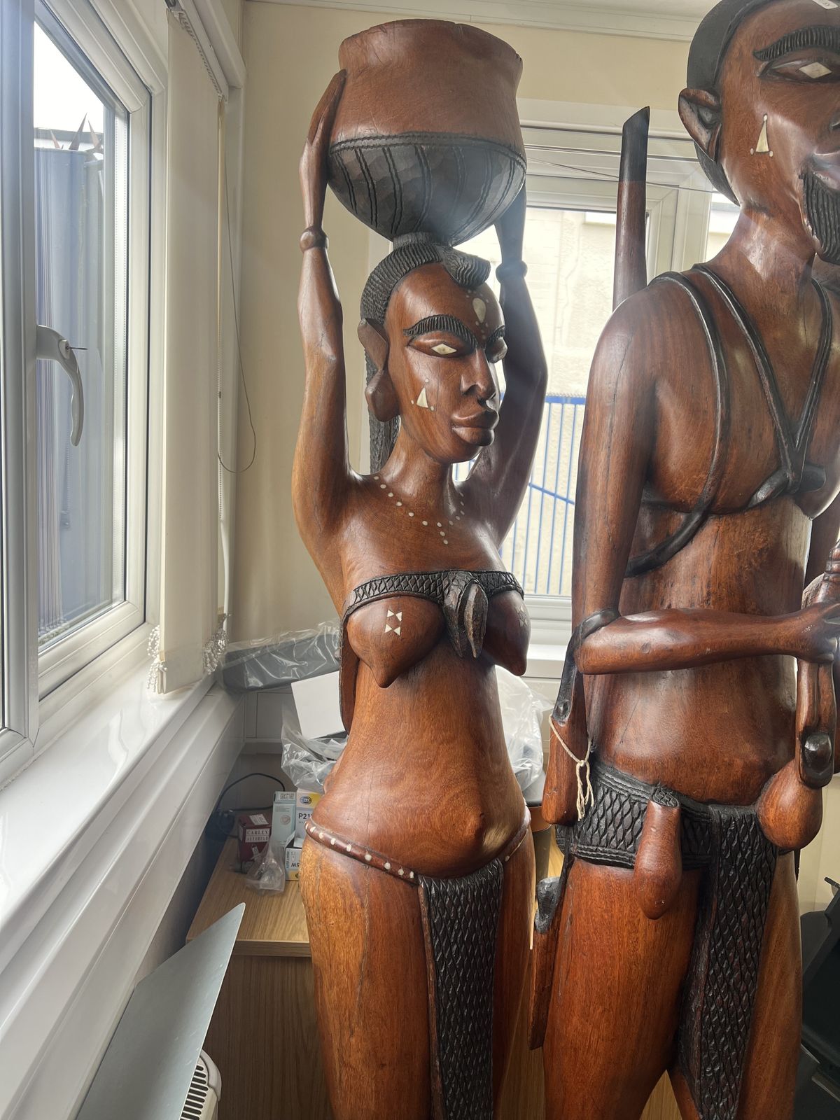African Tribble Couple Life Size Solid Wooden Ethnic Art photo for sale