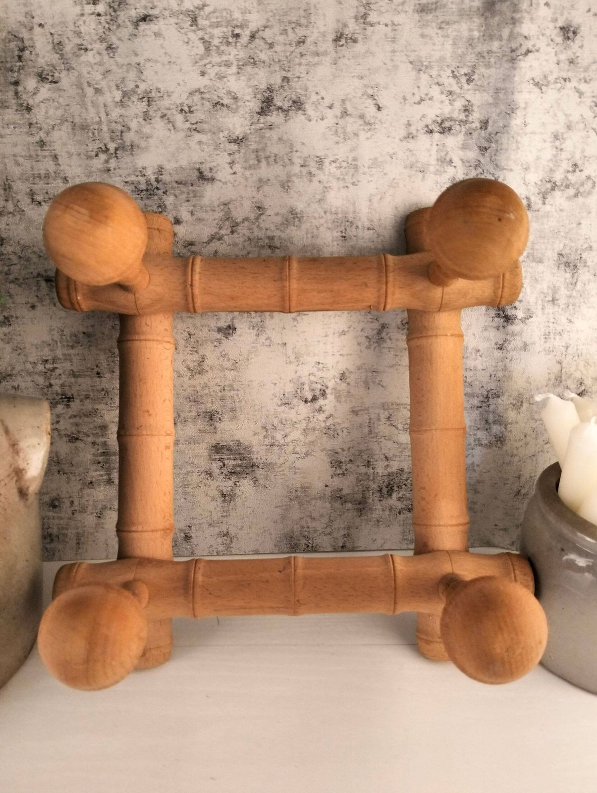 Vintage French Faux Bamboo Coat Rack – 4 Peg Wood Hat Rack photo for sale