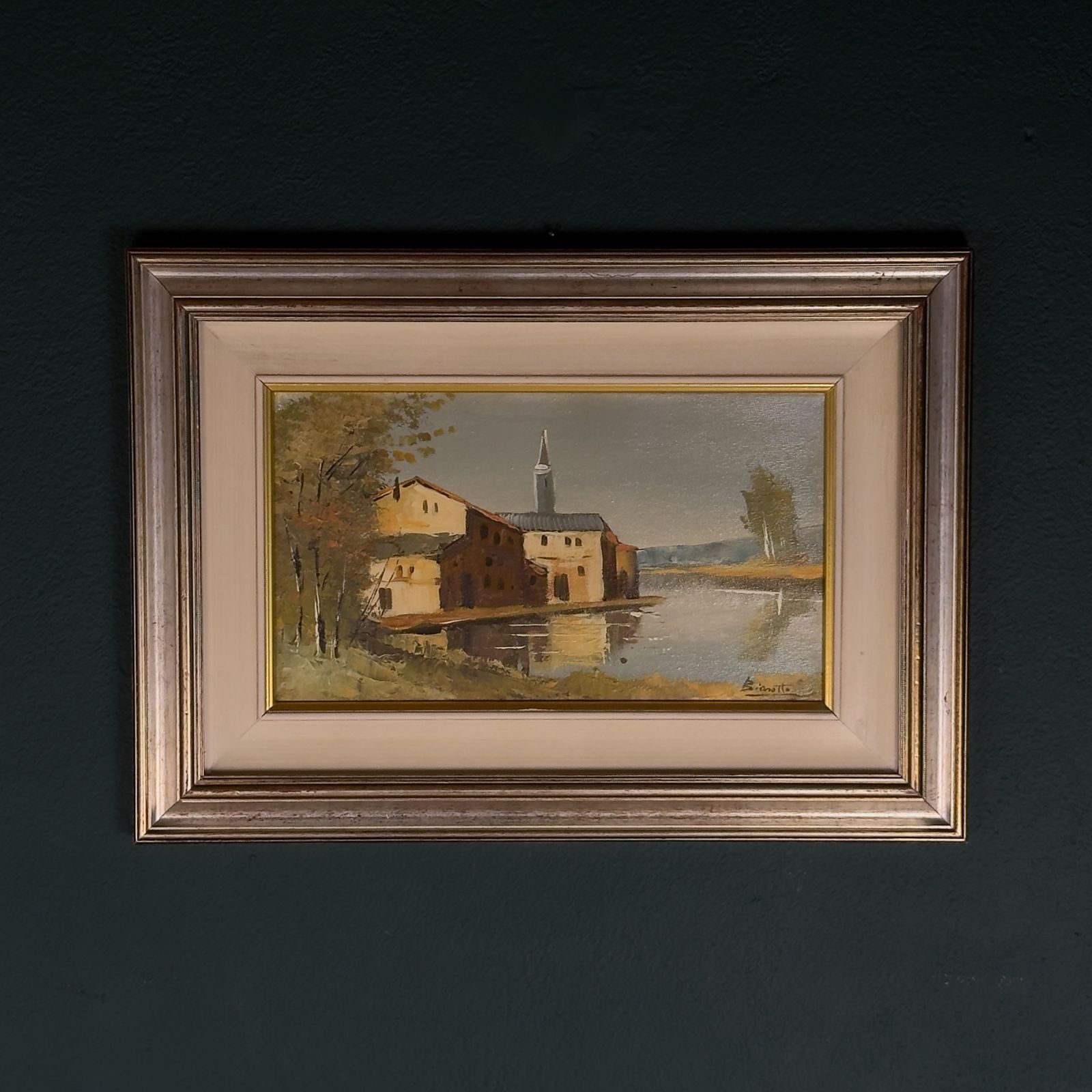 Original Landscape Oil Painting, Italy 1960s, Signed, Framed photo vinterior