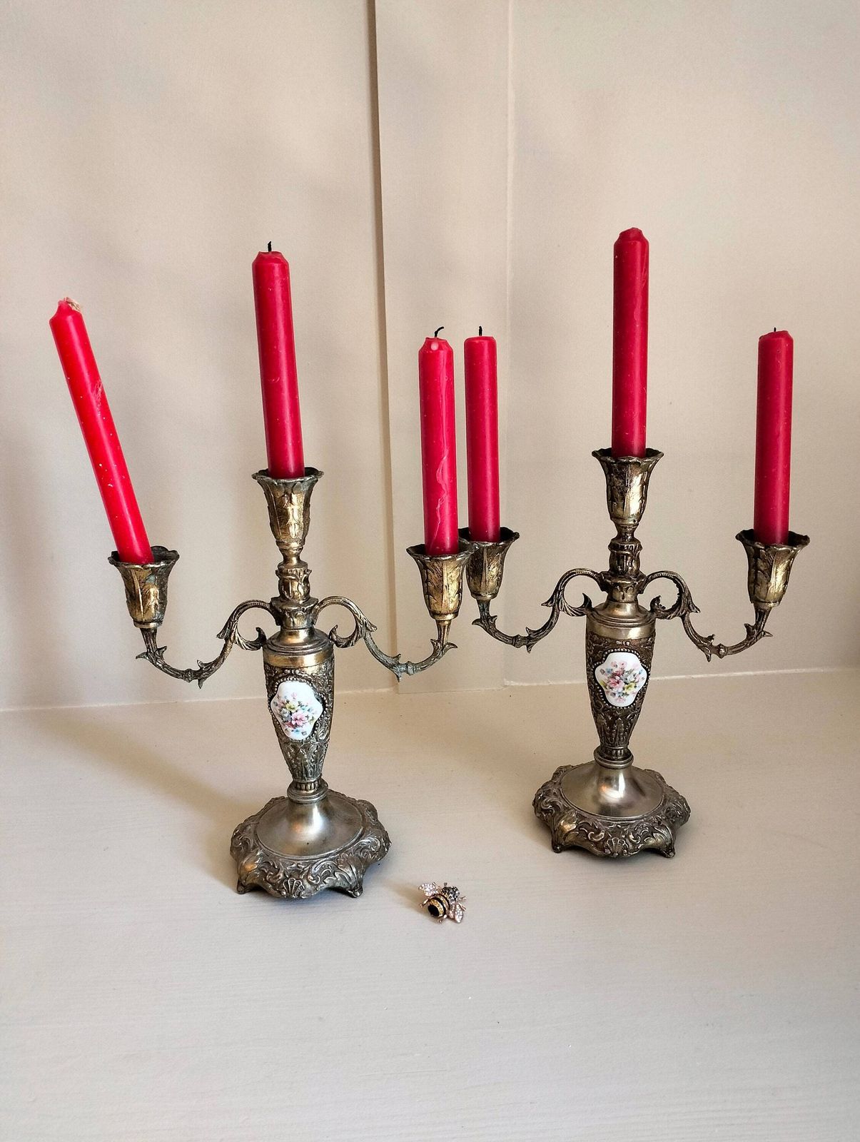 Elegant French Candelabra Set, Vintage Spelter Candle Holders, Pair Of Antique Candlesticks photo furniture