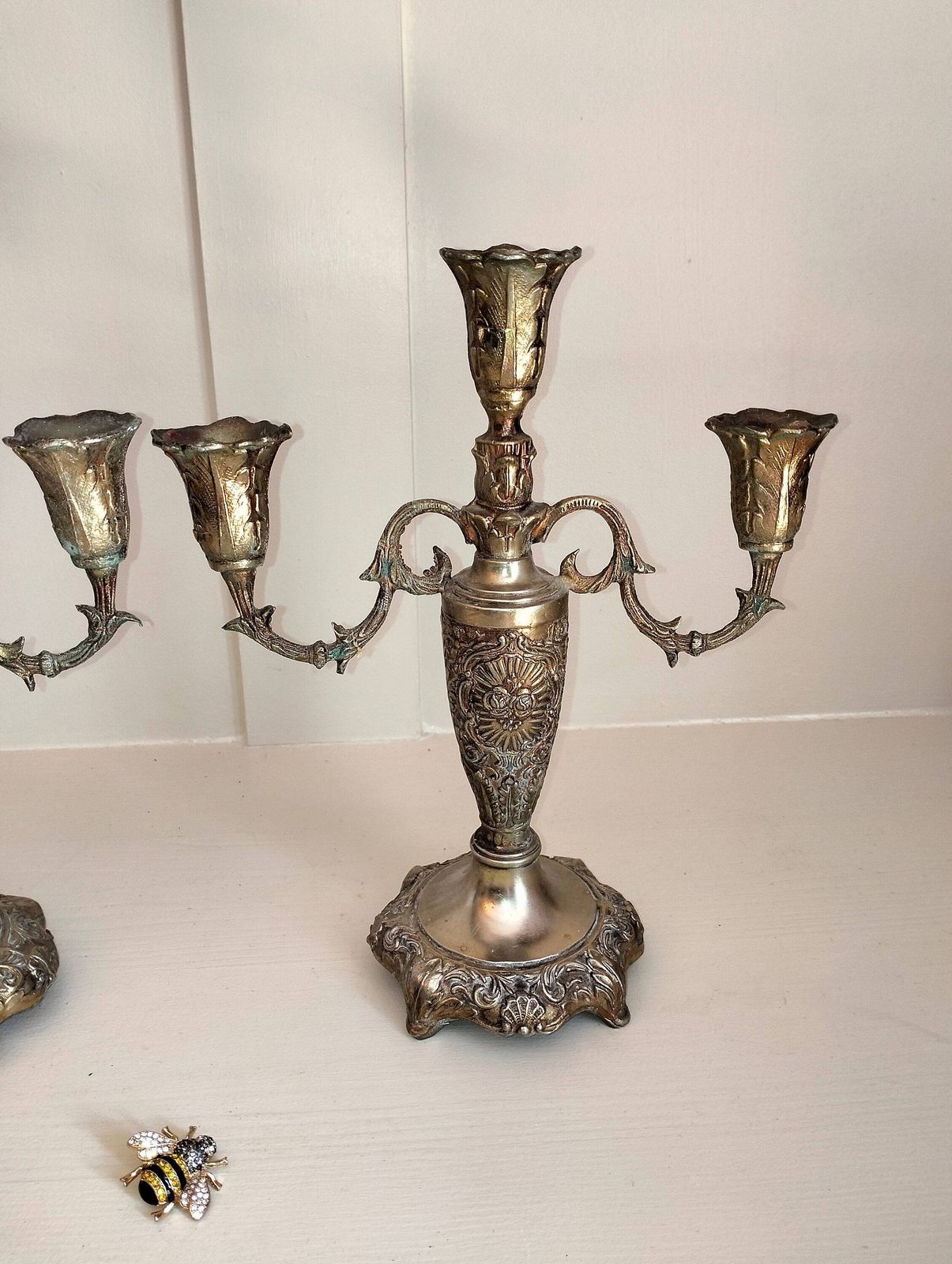 Elegant French Candelabra Set, Vintage Spelter Candle Holders, Pair Of Antique Candlesticks photo Home Decor