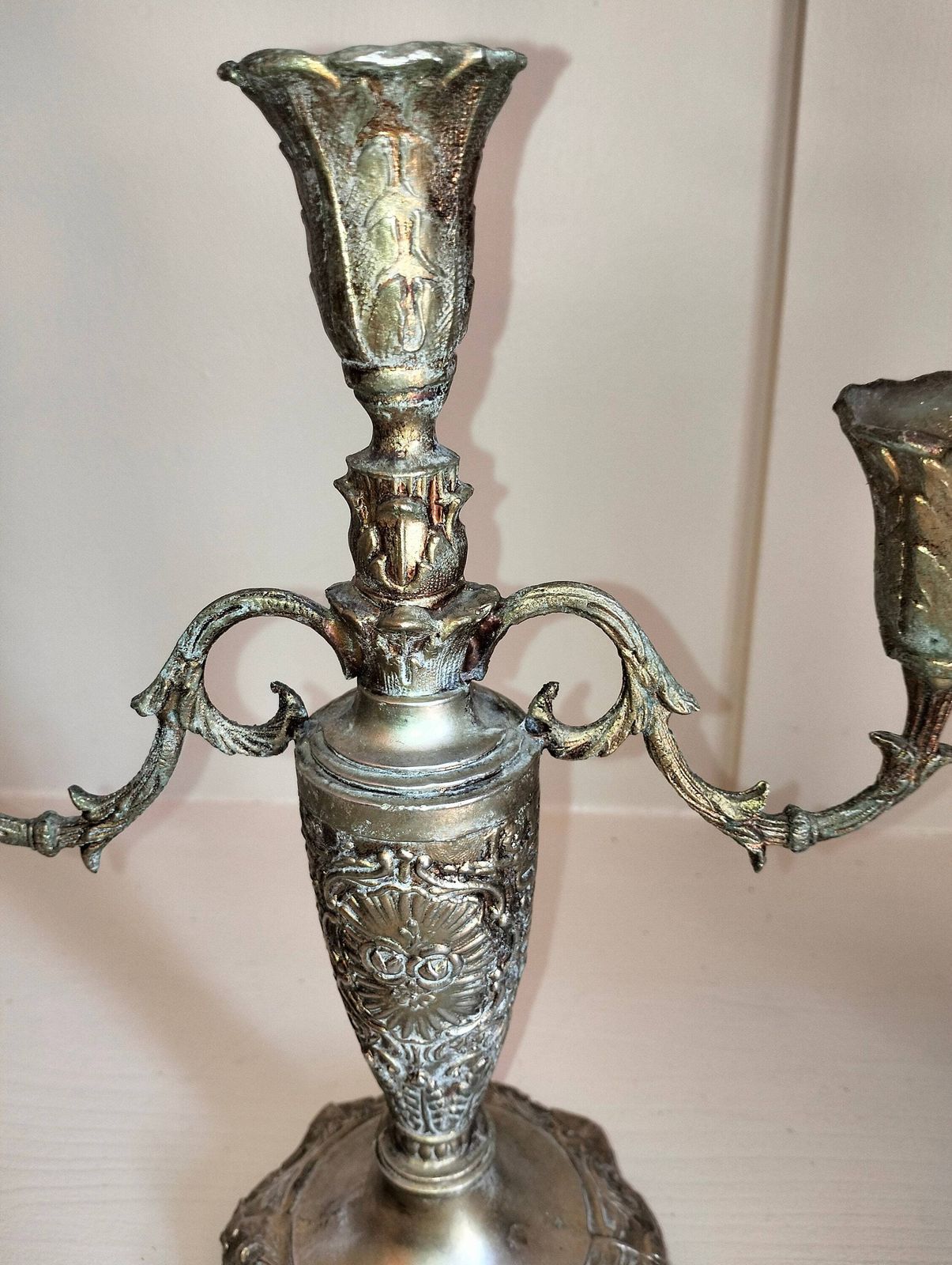 photo furniture Elegant French Candelabra Set, Vintage Spelter Candle Holders, Pair Of Antique Candlesticks