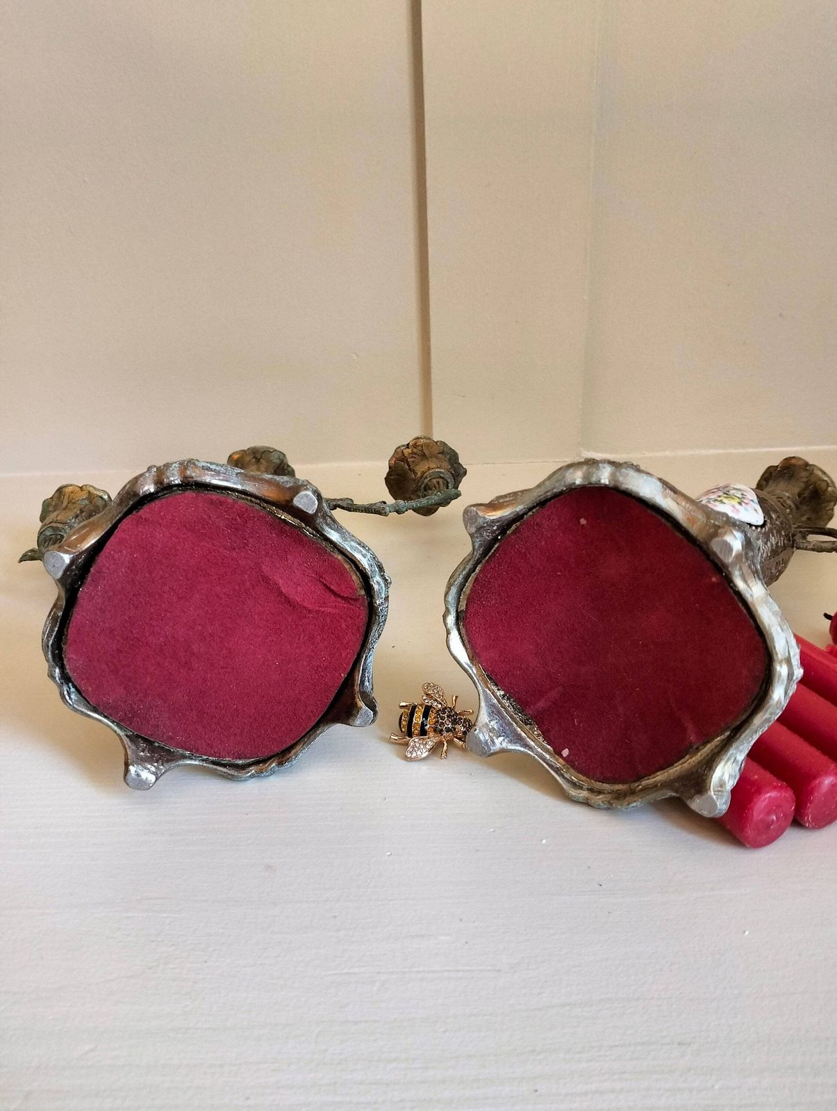 photo for sale Elegant French Candelabra Set, Vintage Spelter Candle Holders, Pair Of Antique Candlesticks