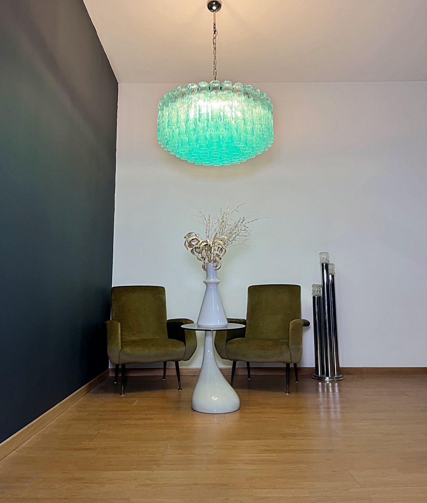 Lighting Large Murano Glass Chandelier   101 Turquoise Tube Glasses photo
