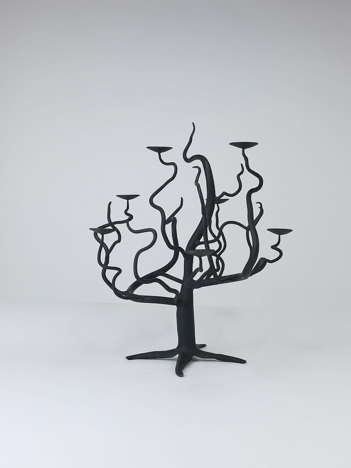 Sculptural Brutalist Tree Of Life Hand Forged Candelabra Candle Holder, 1970s photo vinterior
