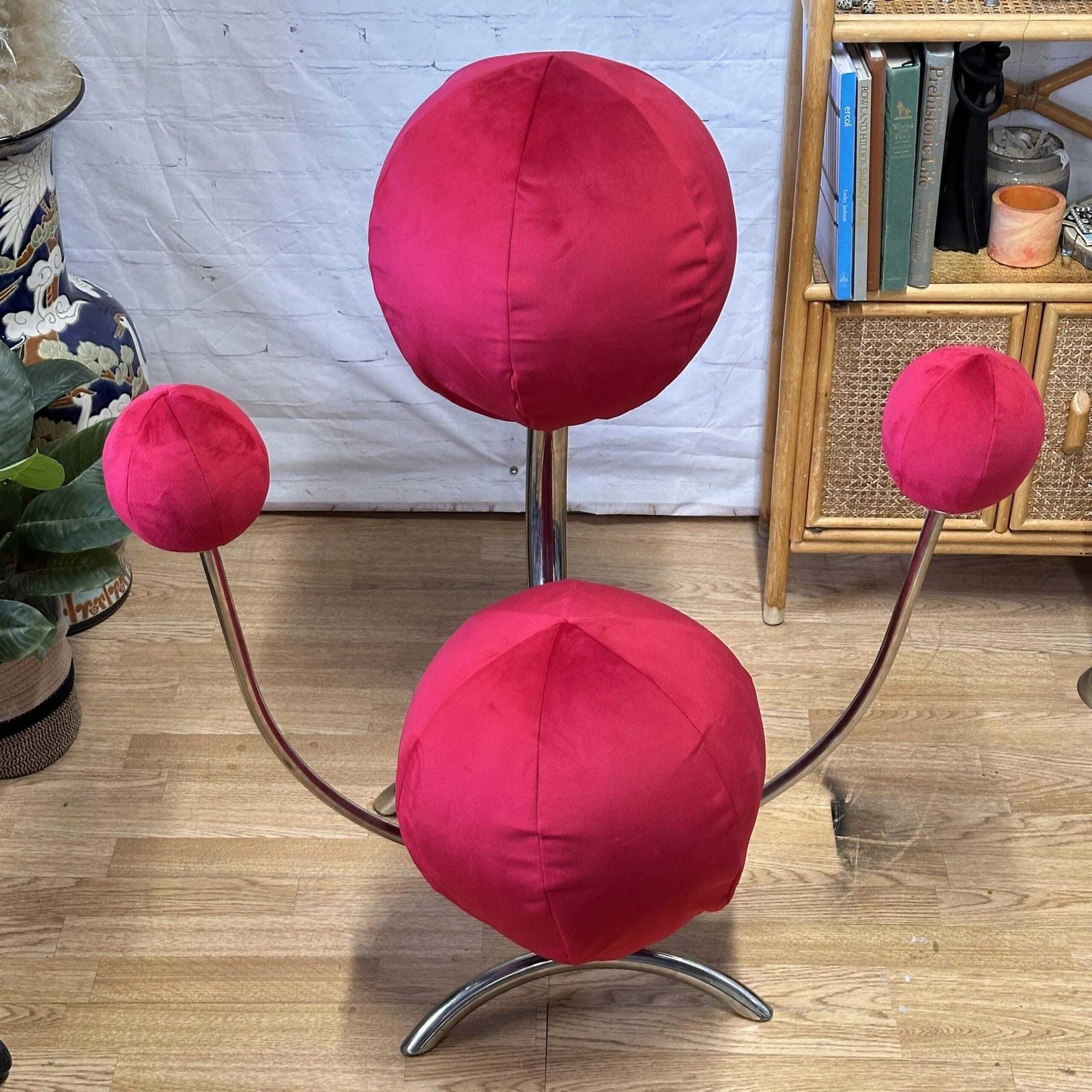 Alan Eagle Solar System Chair Red Velvet & Chrome Post Modern Orbital Design photo furniture