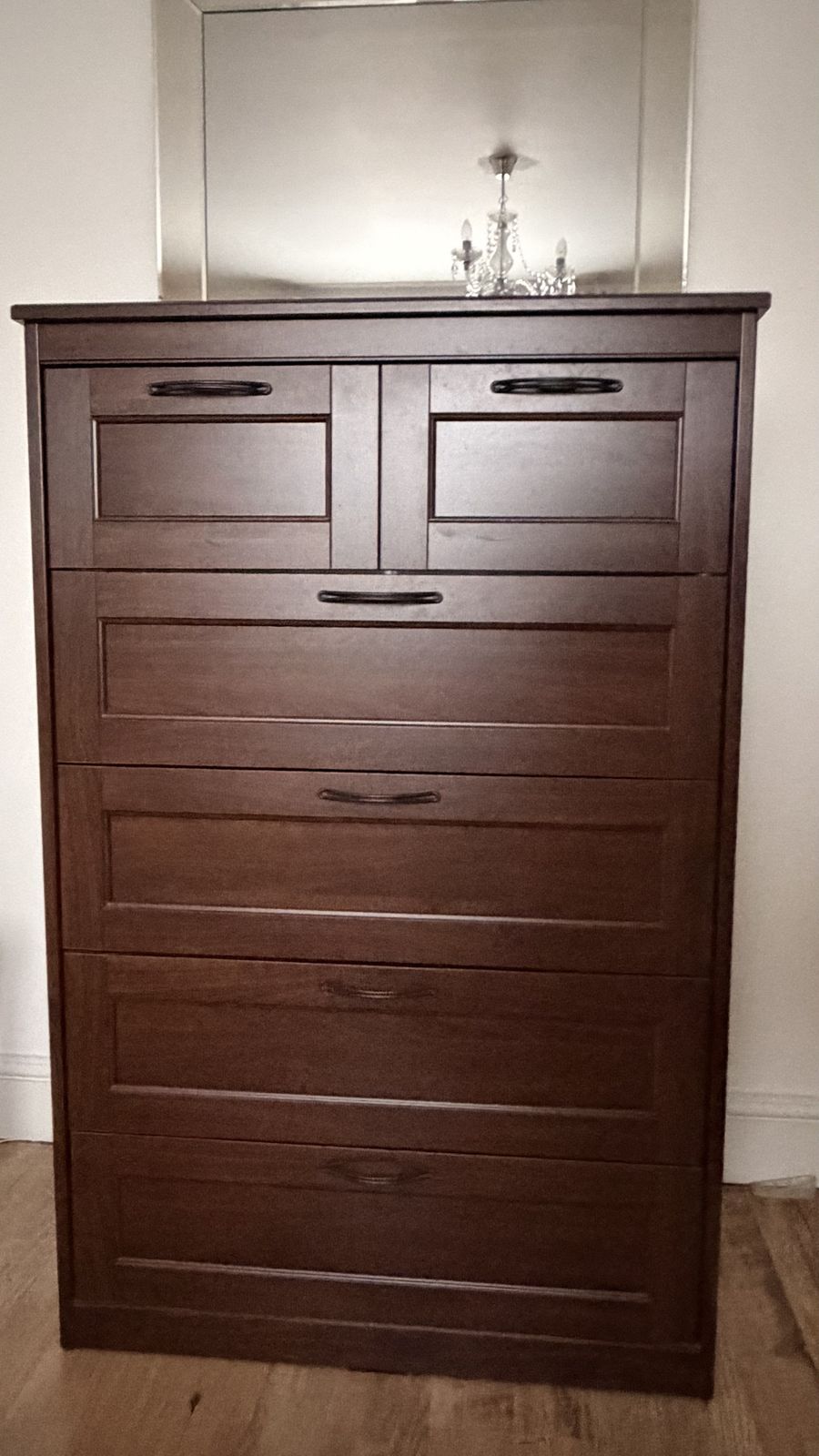 Contemporary Dark Wood‑Effect Tallboy Chest Of Drawers