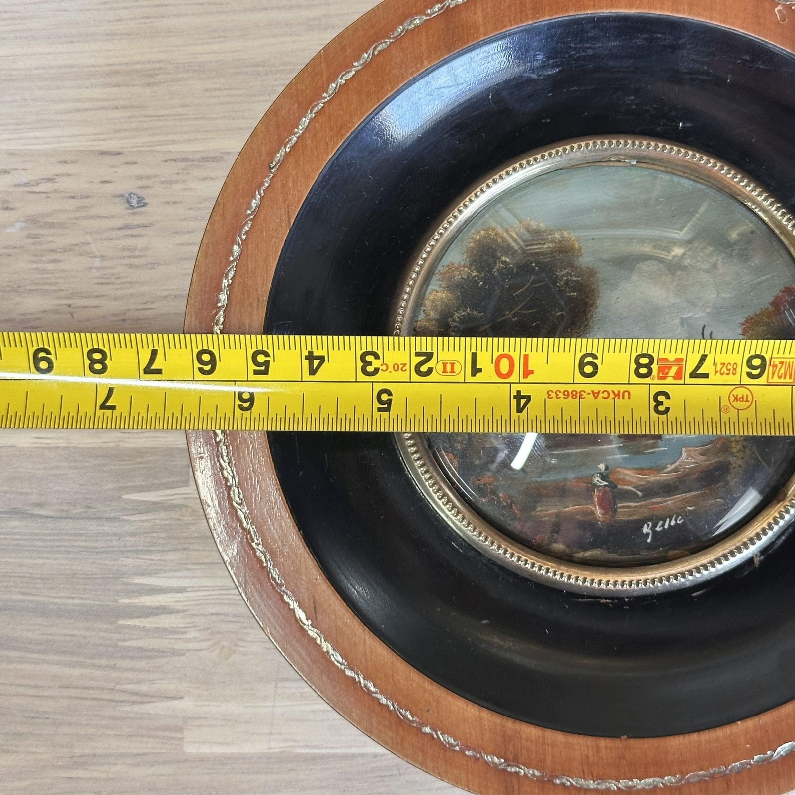 Antique Miniature Oil On Copper Landscape Round Tondo Frame Signed 19th C photo vintage