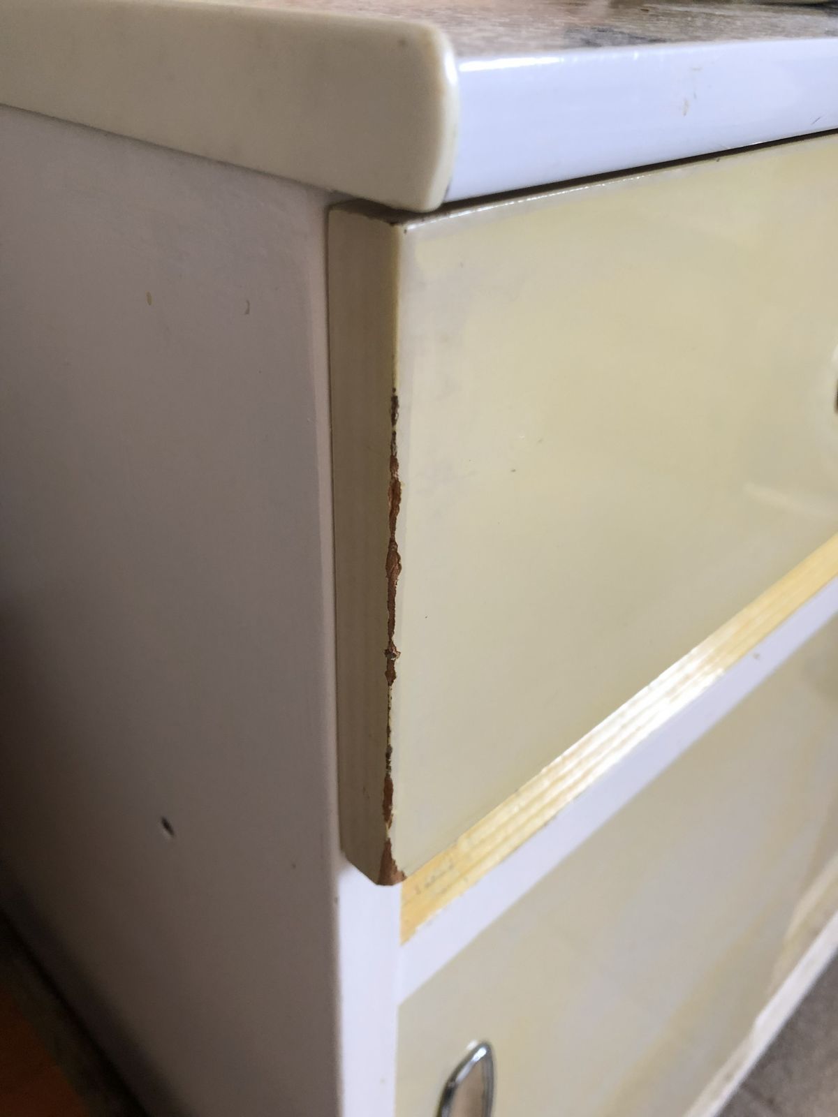 photo buy Rare 1950s 60s Formica Topped Kitchen Base Cupboard Yellow Sliding Doors Mid Century