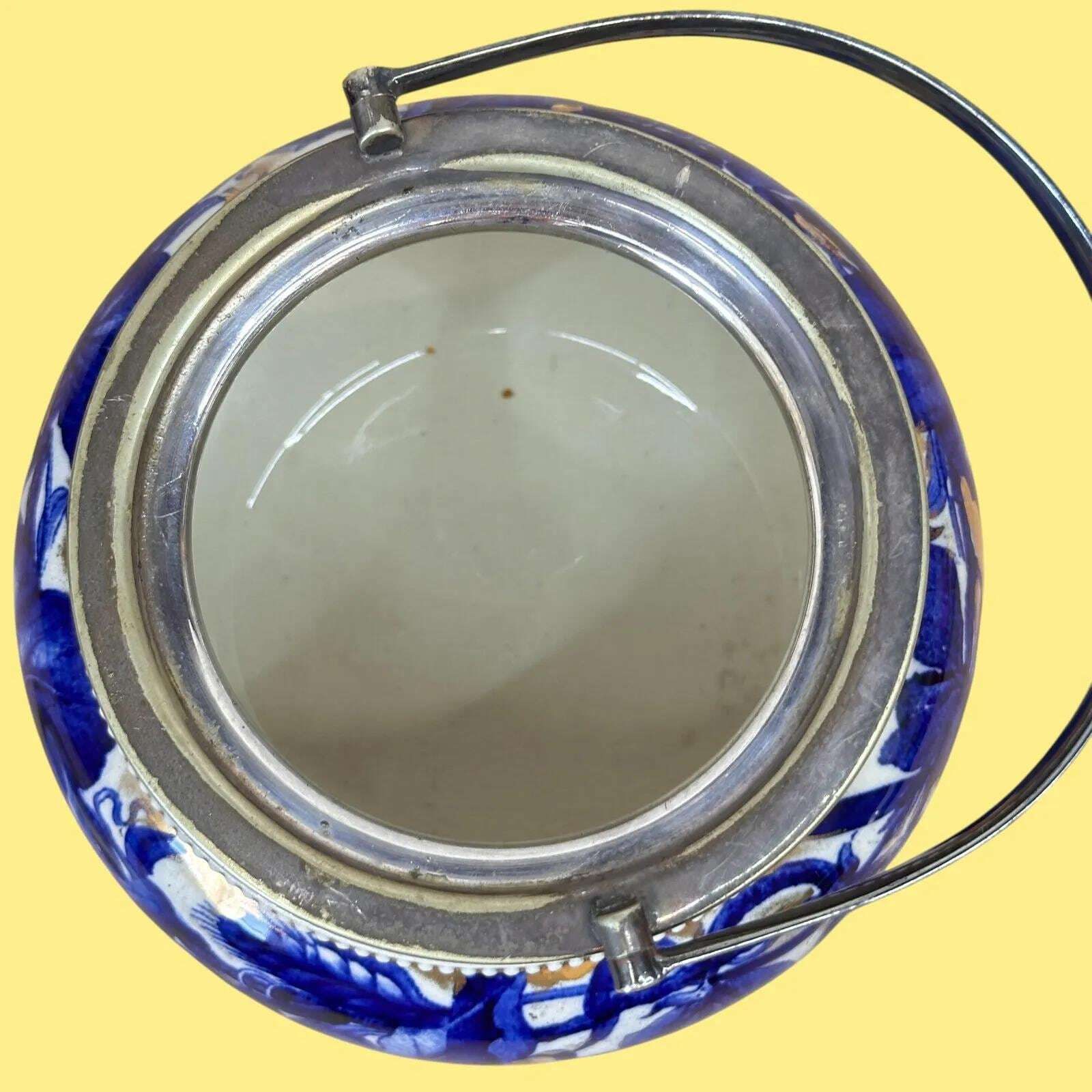 photo furniture Antique Royal Crown Derby Biscuit Barrel With Epns Silver Plate Lid, Blue & Gold