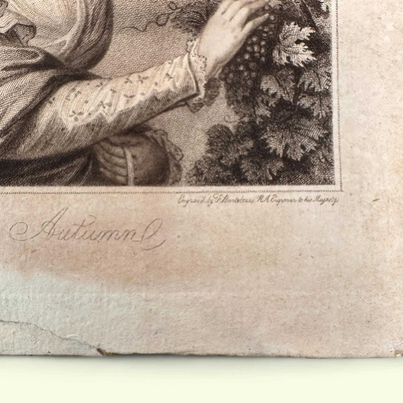 Antique Bartolozzi Stipple Engravings Pair, Proof Print, R. Westall, Seasons, Gilt Frame photo Art