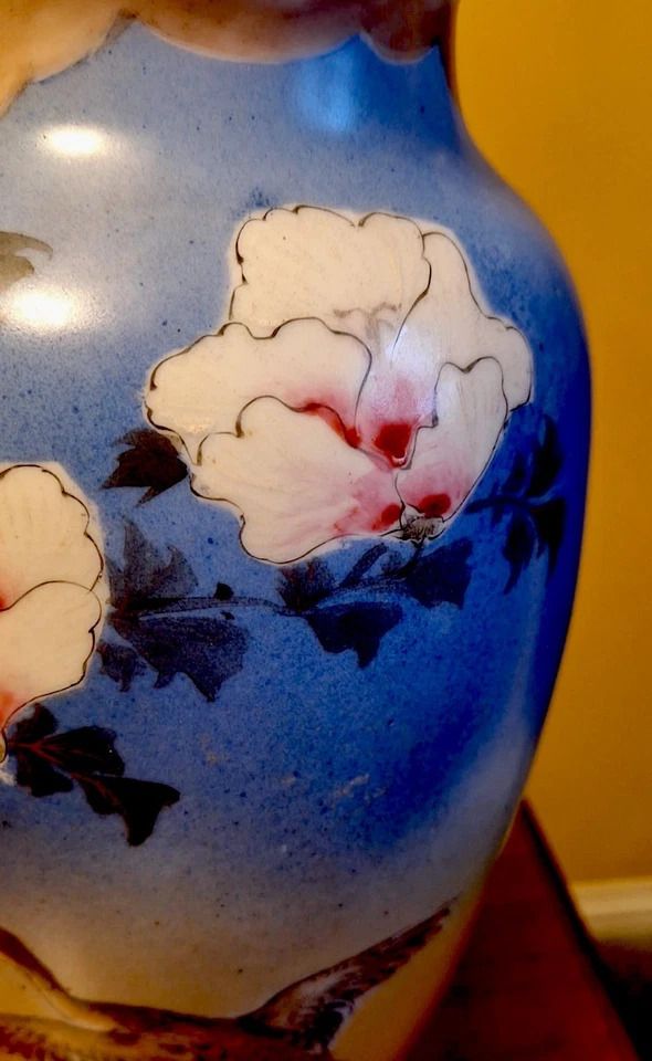 Antique Pair Large Japanese Satsuma Vases Depicts Geese & Blossoms Meiji Period photo 495.0