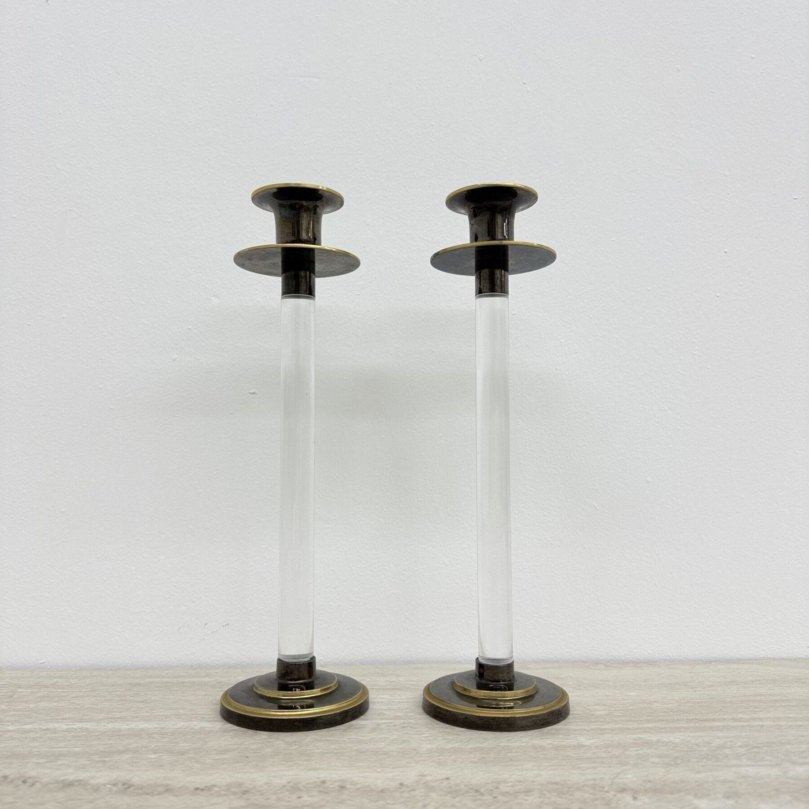 Set Of 2 Caravell Lucite Candle Sticks, 1970’s