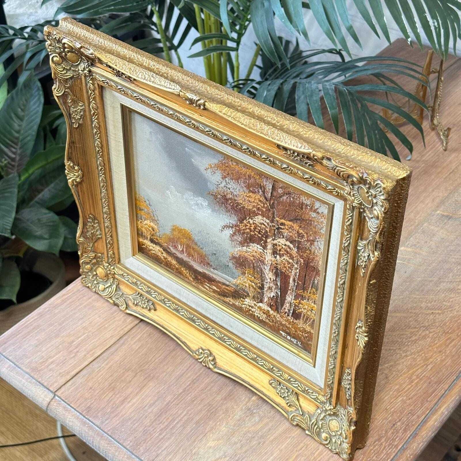 Vintage Signed T. O'neil Oil Painting Landscape In Ornate Gold Gilt Frame photo buy