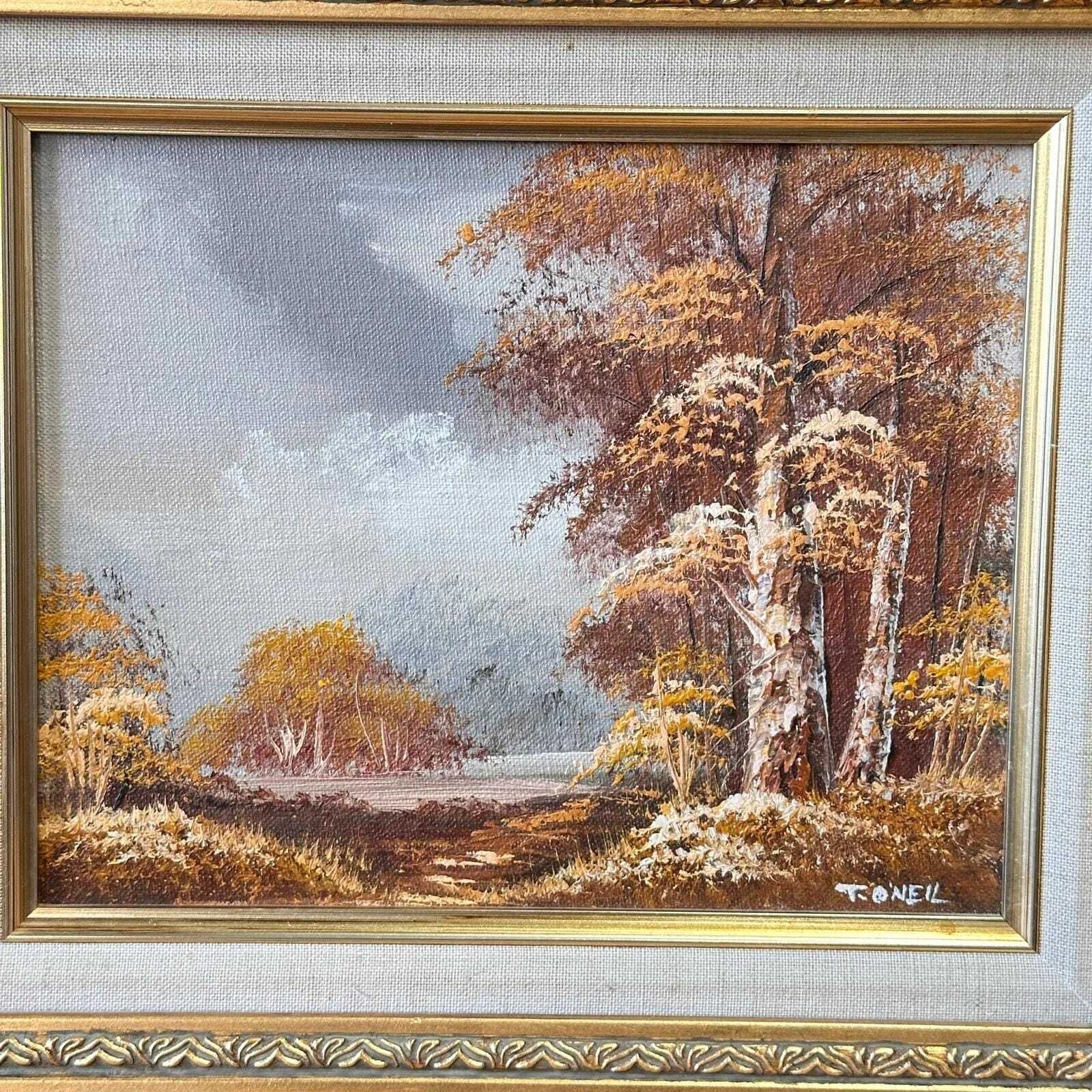 photo for sale Vintage Signed T. O'neil Oil Painting Landscape In Ornate Gold Gilt Frame
