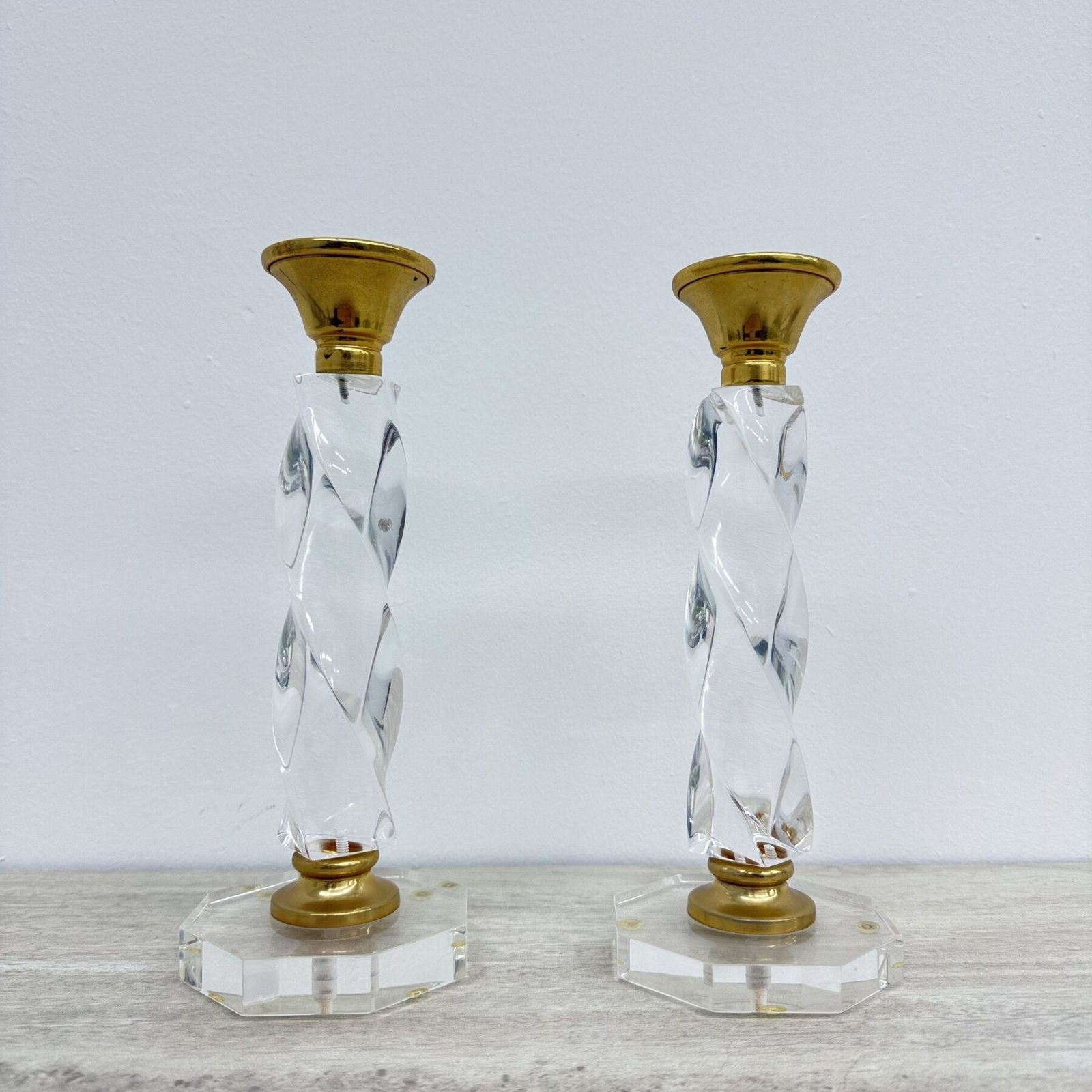 photo for sale Set Of 2 Lucite Twisted Candle Sticks, 1970’s