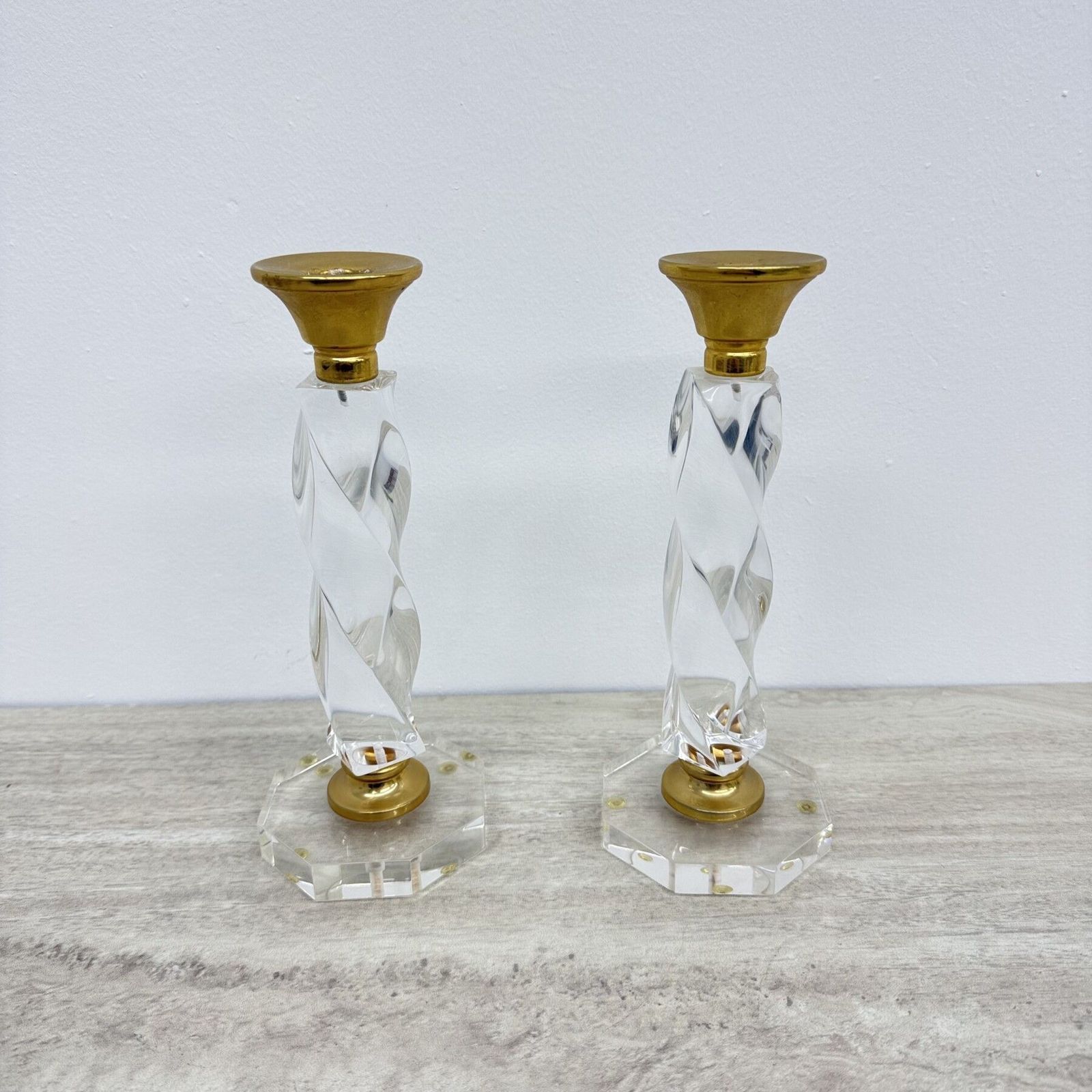 Home Decor Set Of 2 Lucite Twisted Candle Sticks, 1970’s photo