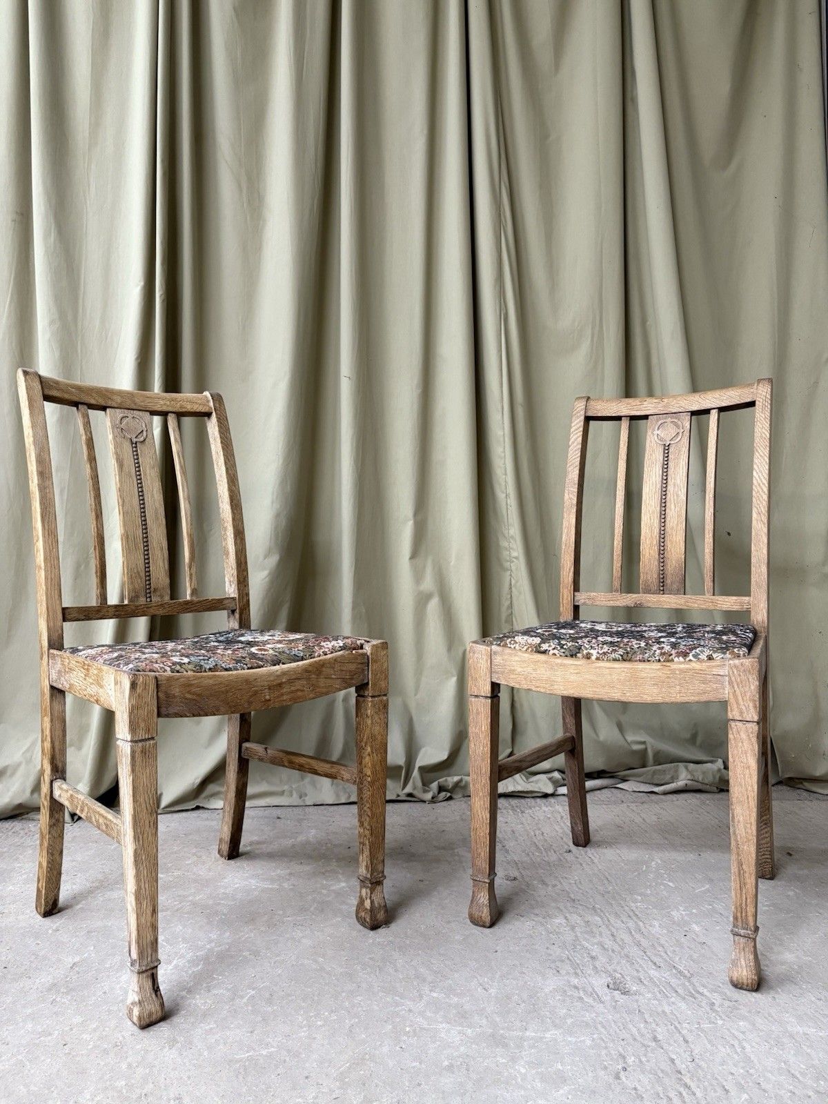 Vtg Antique Set Of 2 Arts And Crafts Dining Side Church Chairs Danish R1039 photo furniture