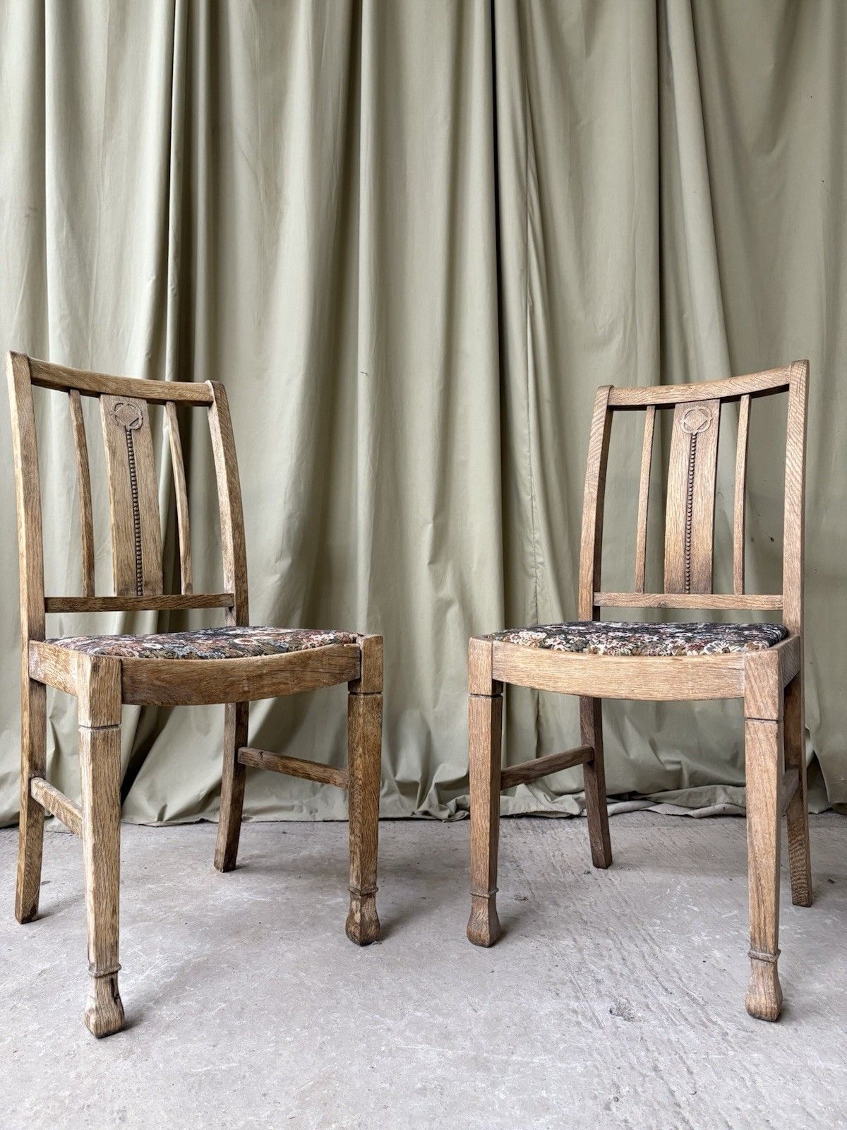 Vtg Antique Set Of 2 Arts And Crafts Dining Side Church Chairs Danish R1039 photo for sale