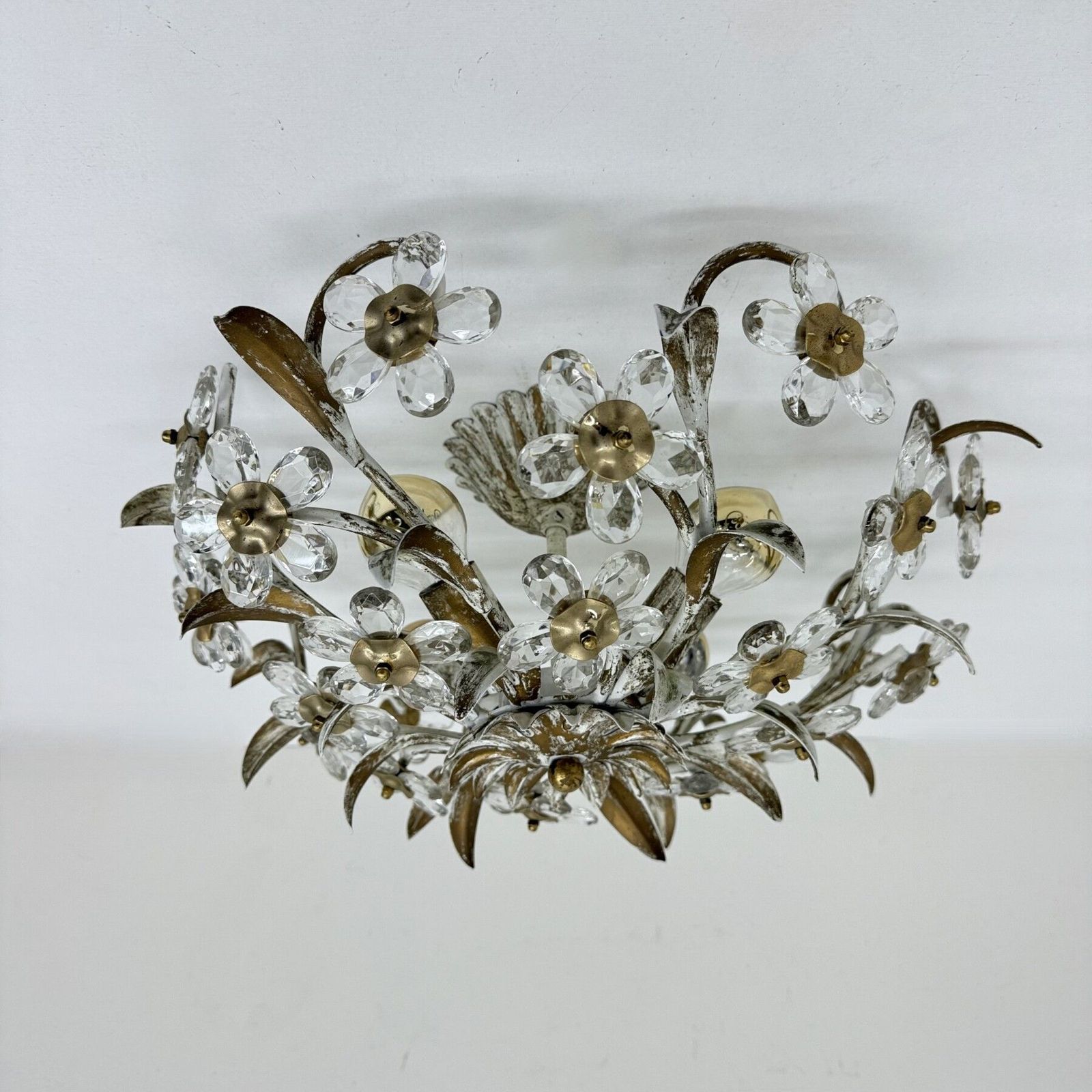 Vintage Plafondlamp Met Kristallen Bloemen, Jaren 1970