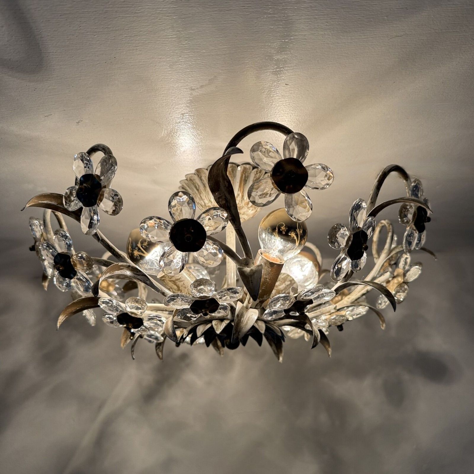 Vintage Plafondlamp Met Kristallen Bloemen, Jaren 1970 photo buy
