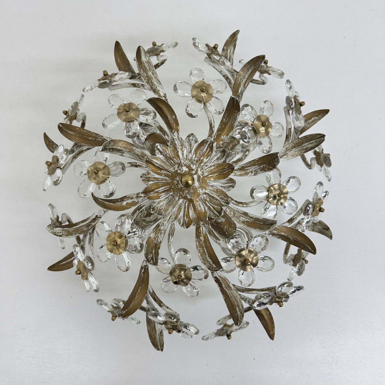 photo vintage Vintage Plafondlamp Met Kristallen Bloemen, Jaren 1970