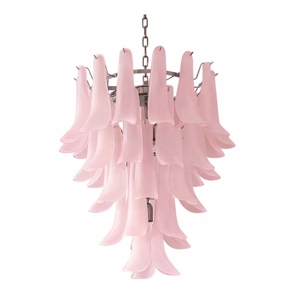 Contemporary Pink Frosted "Selle" Murano Glass Chandelier In Mazzega Style photo for sale