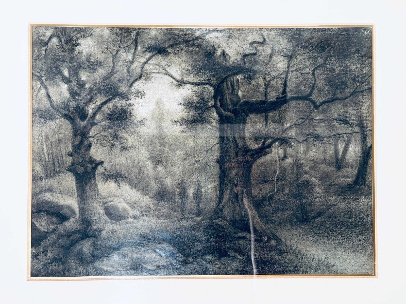 Large Auguste Allongé 1800s Charcoal Painting With Antique Frame / French Art photo furniture