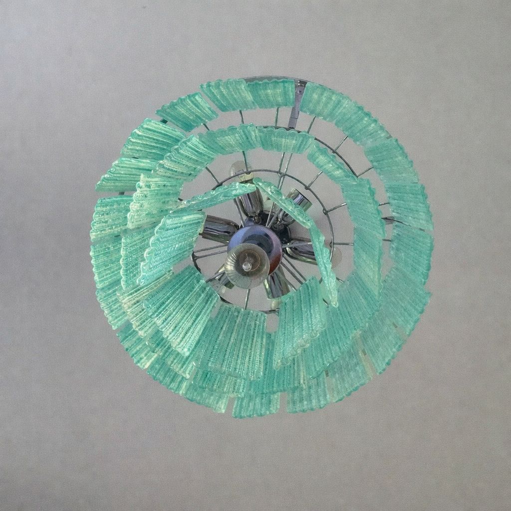 Contemporary Murano Glass Sputnik Chandelier, Mazzega Style In Sea Green Color Italian Simoeng photo vinterior
