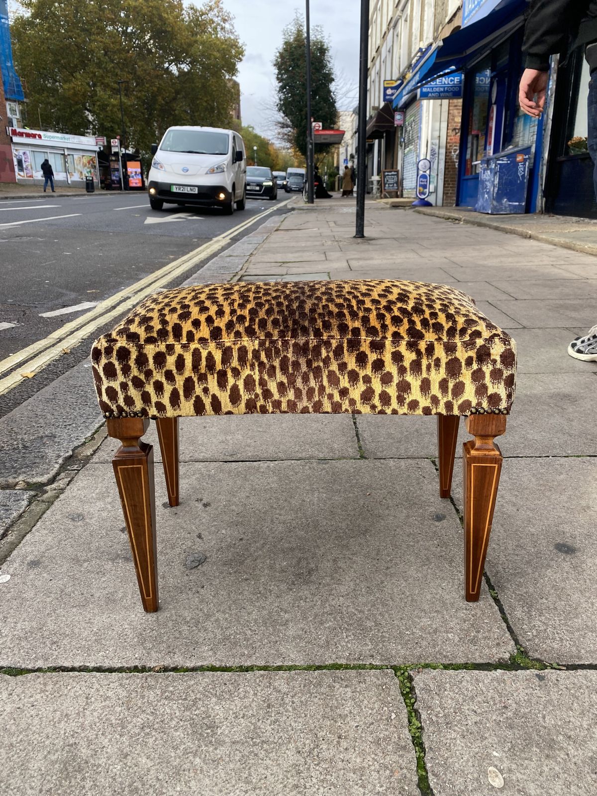 1950s Paolo Buffa Stool In Silk Velvet Cheetah By Jim Thompson Seat Italy Restored And Upholstered photo for sale